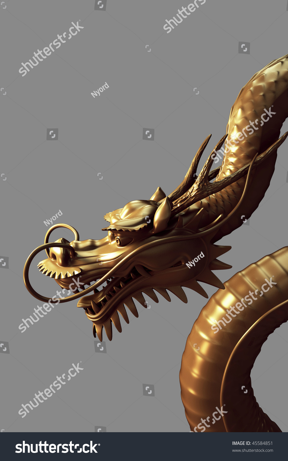 Japanese Golden Dragon Isolated On Gray Background (Cg Render) Stock