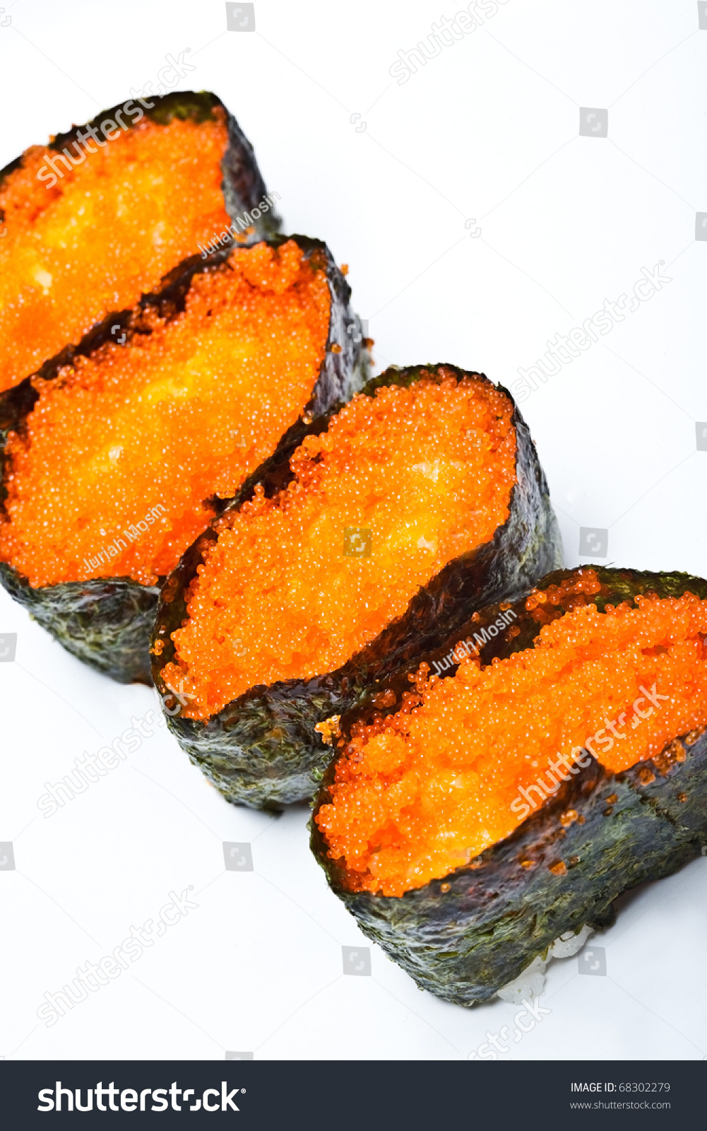 Japanese Sushi With Fish Eggs, Rice And Seaweed Stock Photo 68302279