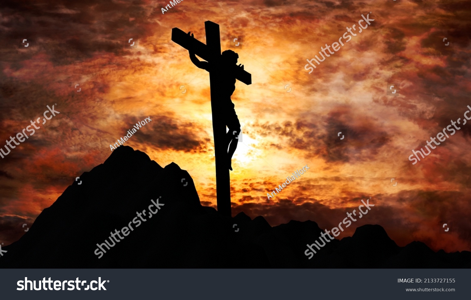 Jesus Christ Crucified On Cross Calvary Stock Photo