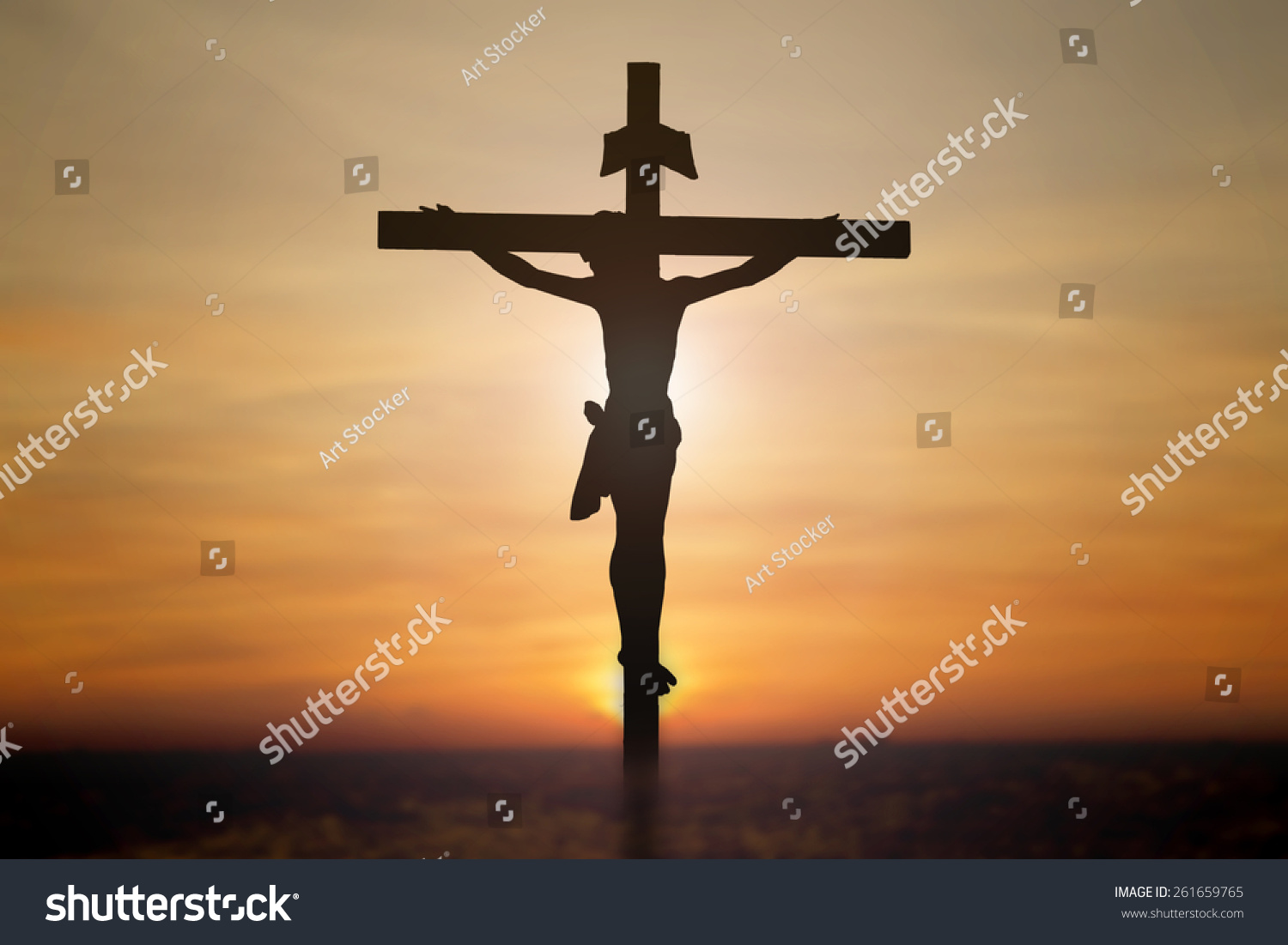Jesus On Cross With Blur Beautiful Background. Stock Photo 261659765