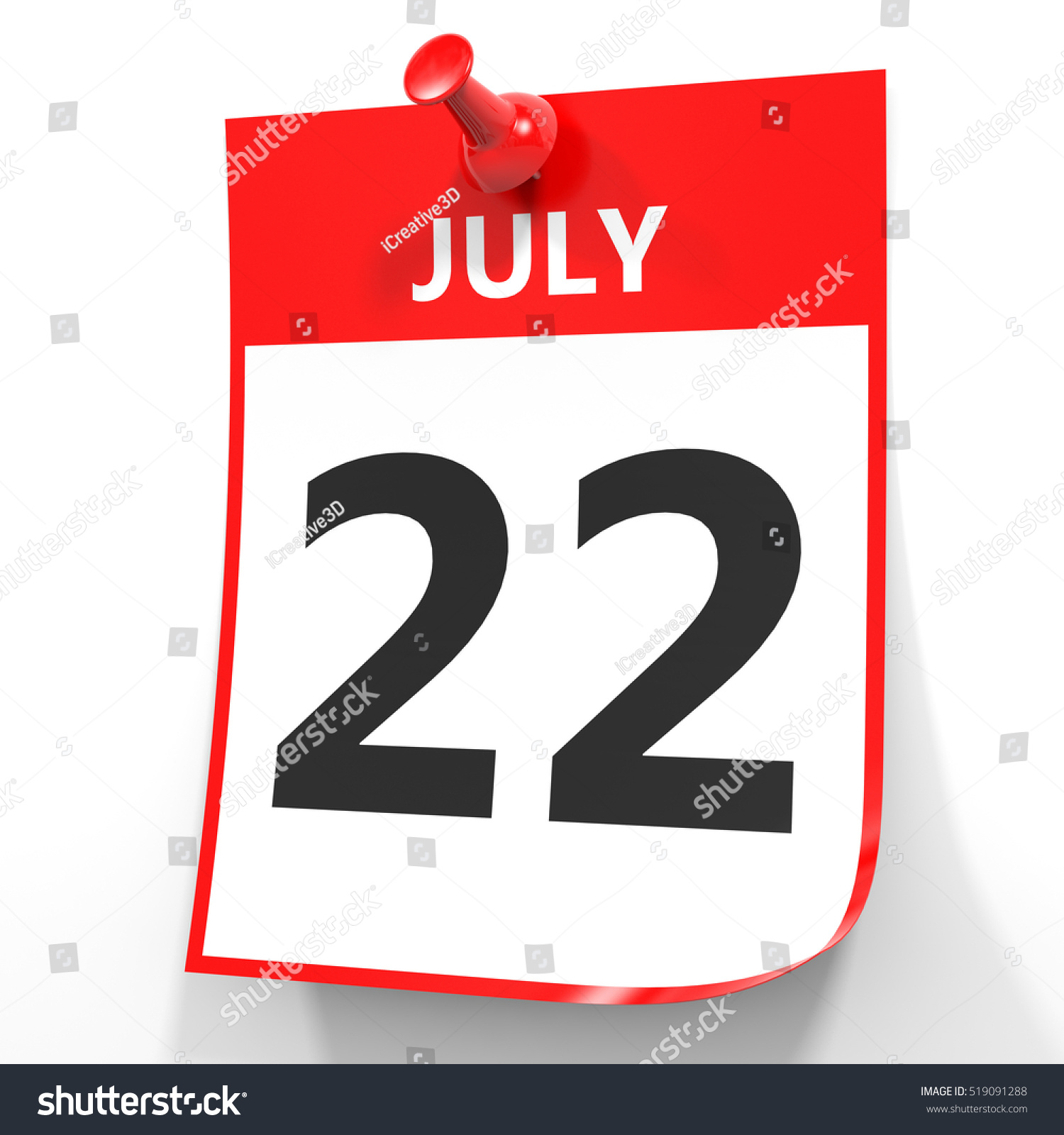 July 22 Calendar On White Background 3d Illustration 519091288 Shutterstock