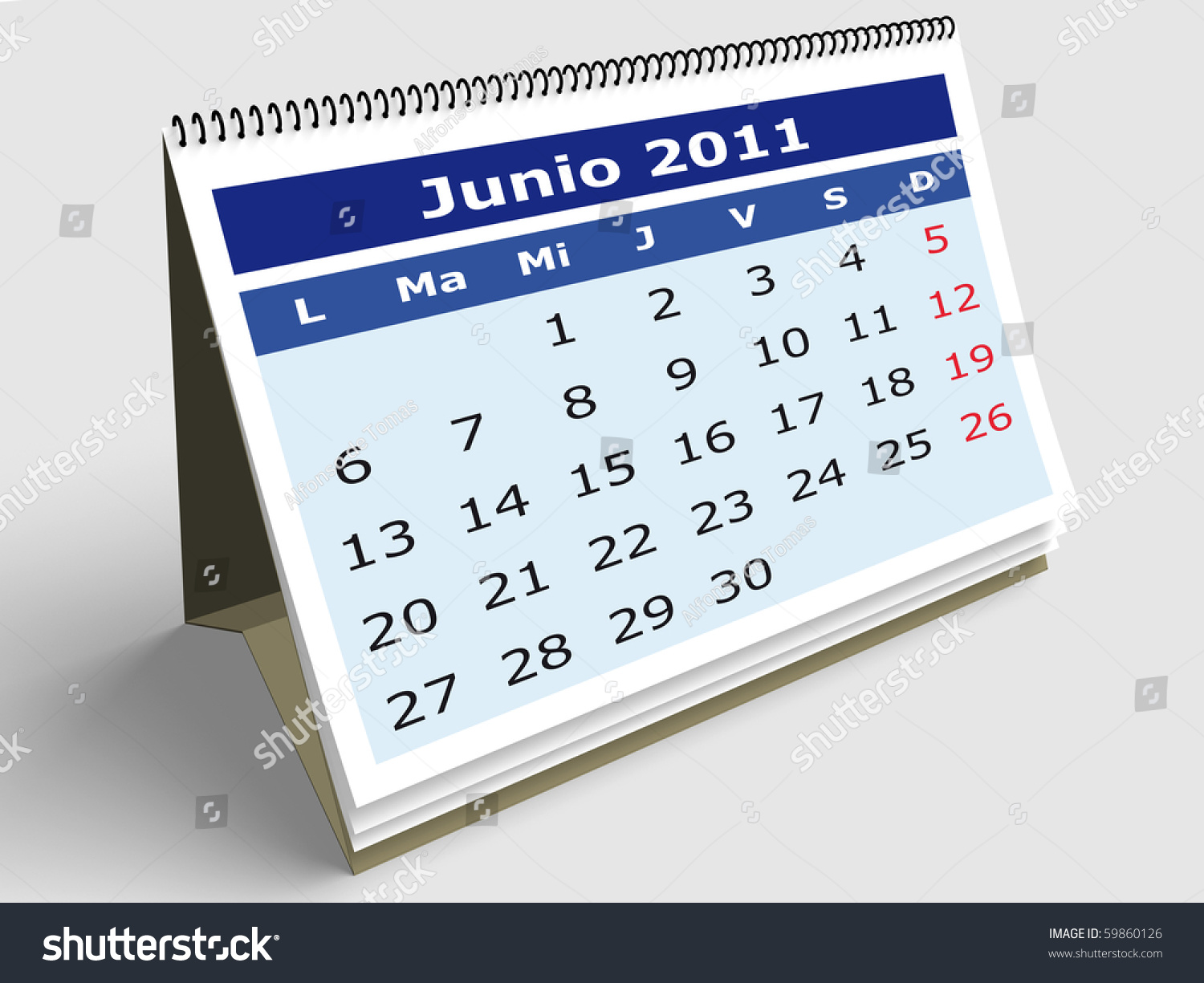 June In A Spanish Calendar For 2011. 3d Render Stock Photo 59860126