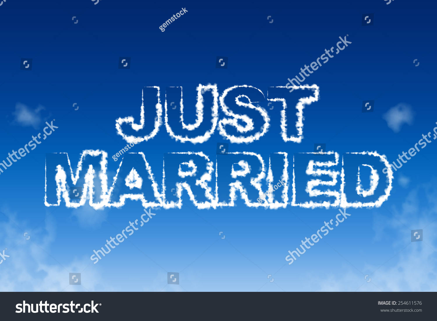 Just Married Cloud Words In The Sky Concept Stock Photo 254611576