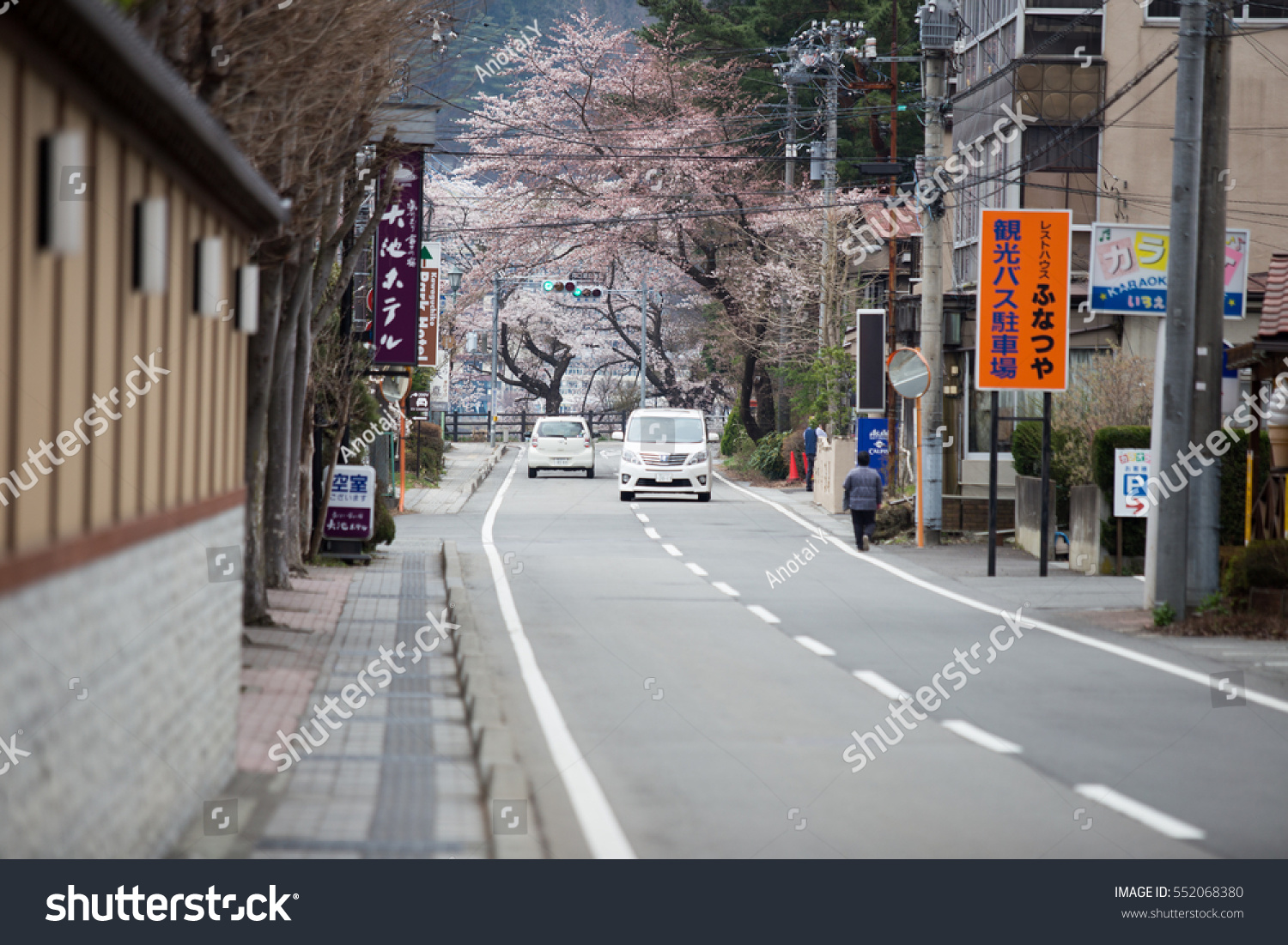 KAWAGUCHIKO JAPAN APRIL 13 The road used for travel in kawaguchiko on April 13 2016 The Kawaguchiko is famous for many tourists KAWAGUCHIKO JAPAN APRIL 13 The road used for travel in kawaguchiko on April 13 2016 The Kawaguchiko is famous for many tourists