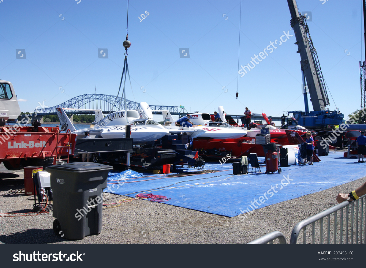 Kennewick, Wa July 25 Hydroplane Racing Boats Being Moved By Crane