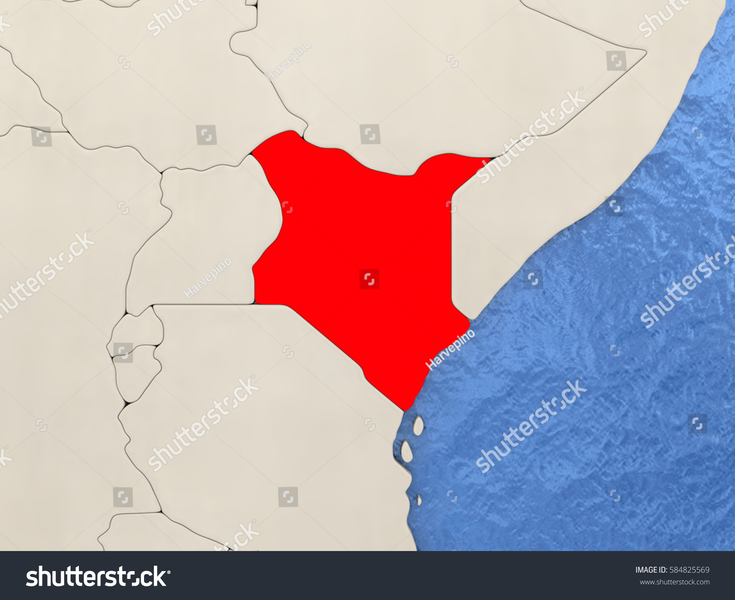 Kenya Red On Political Map Watery Stock Illustration 584825569