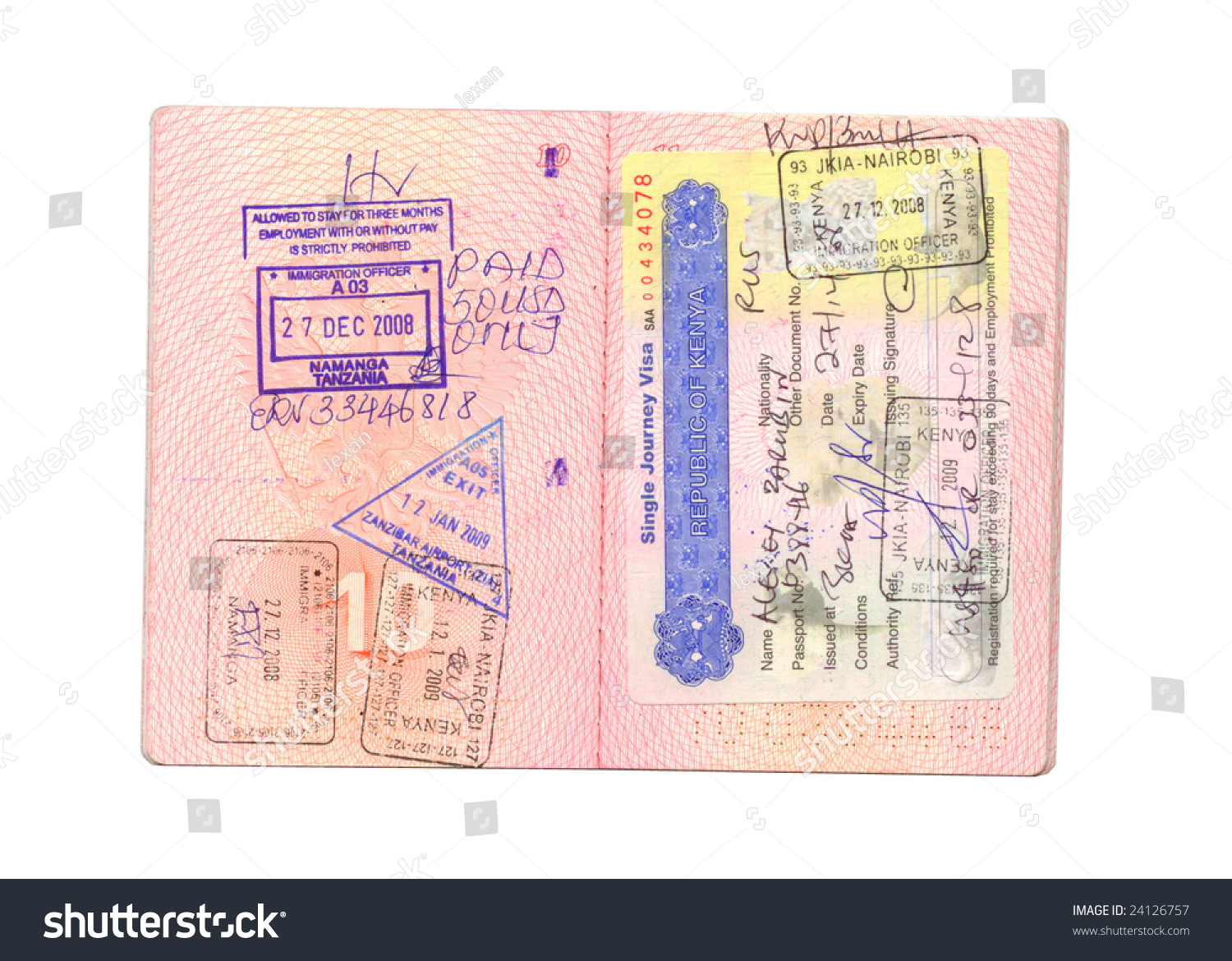 Kenyan And Tanzanian Visa In Passport Stock Photo 24126757 : Shutterstock