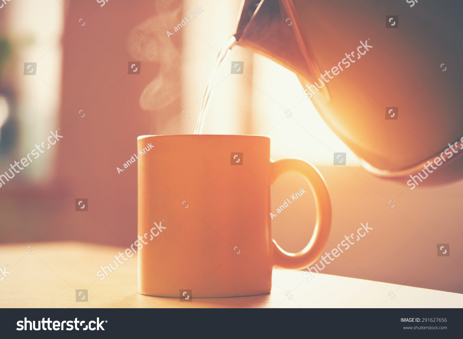 Kettle Pouring Boiling Water Into Cup Stock Photo Edit Now