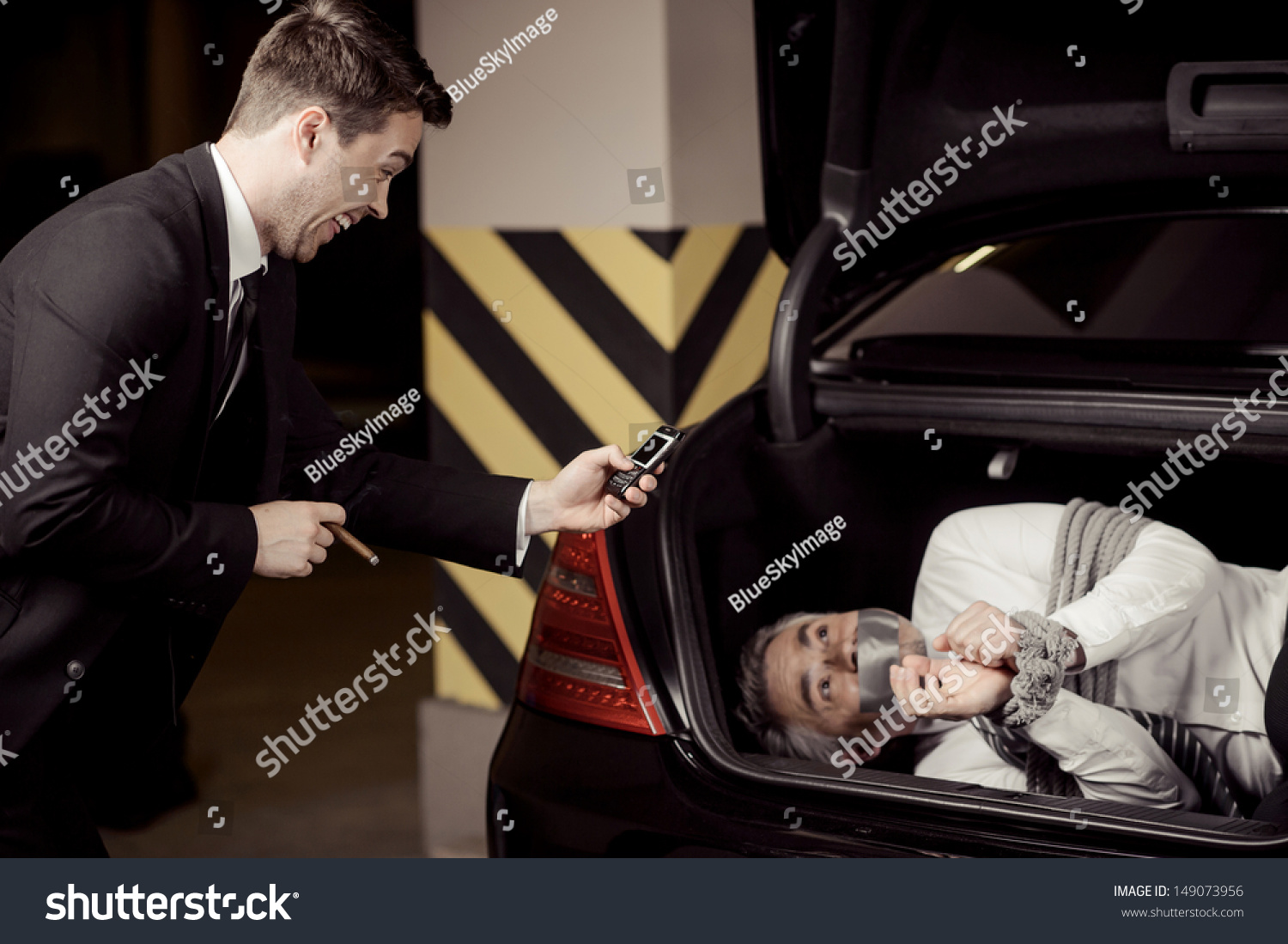 Kidnapped Man Tied Businessman Lying Car Stock Photo 149073956 ...