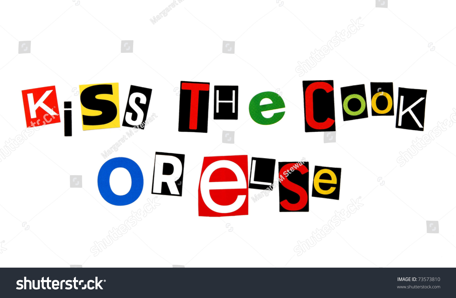 Kiss Cook Else Written Colorful Cutout Stock Photo