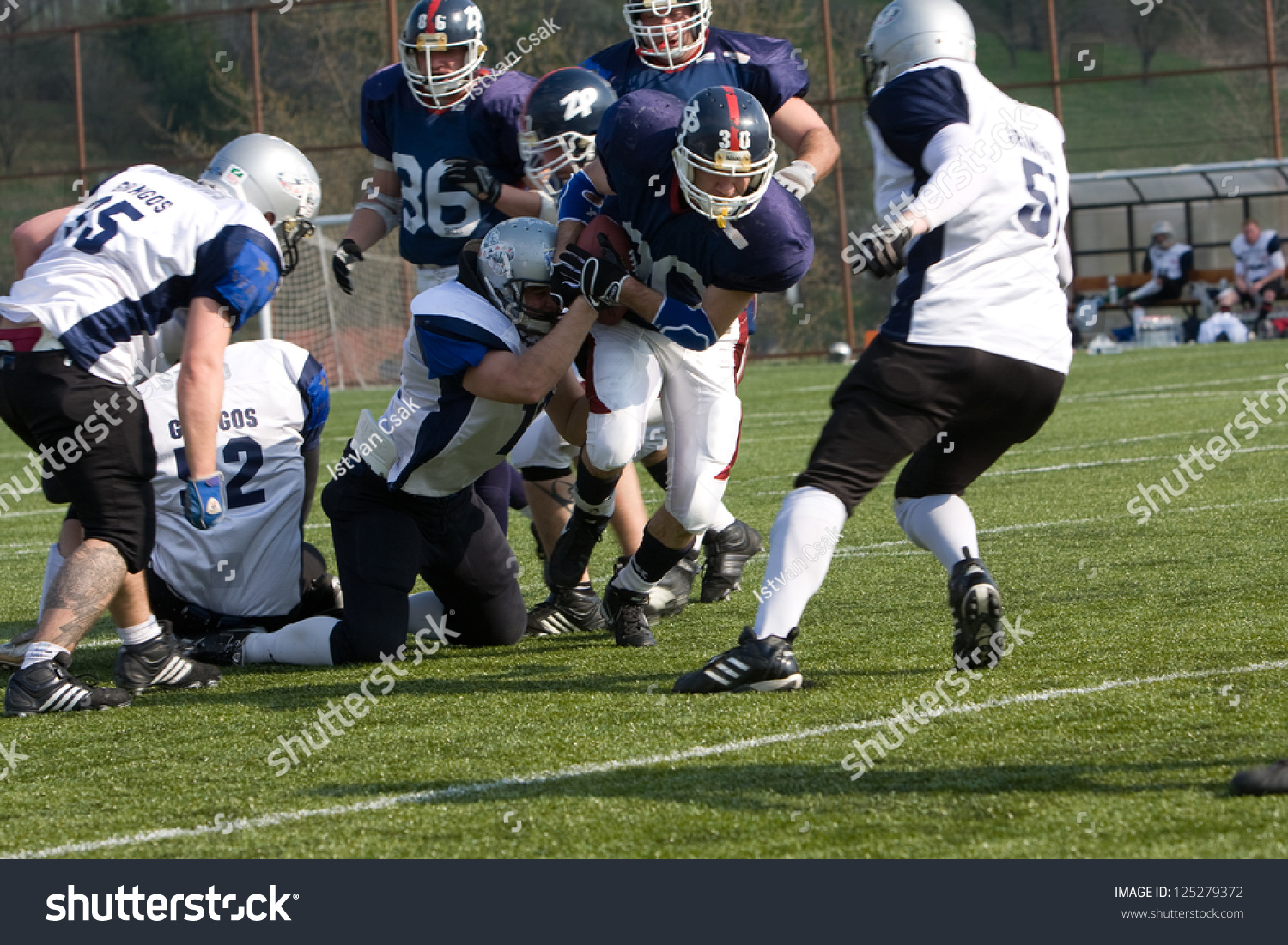 Kozarmisleny - April 4: Zala Predators (Blue) And Pecs Gringos (White) American Football Teams ...