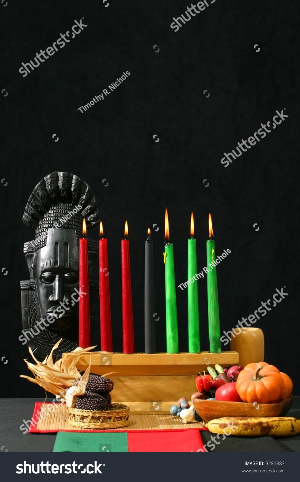 Kwanzaa Display With Small Corn And Vegetables Stock Photo 9285883