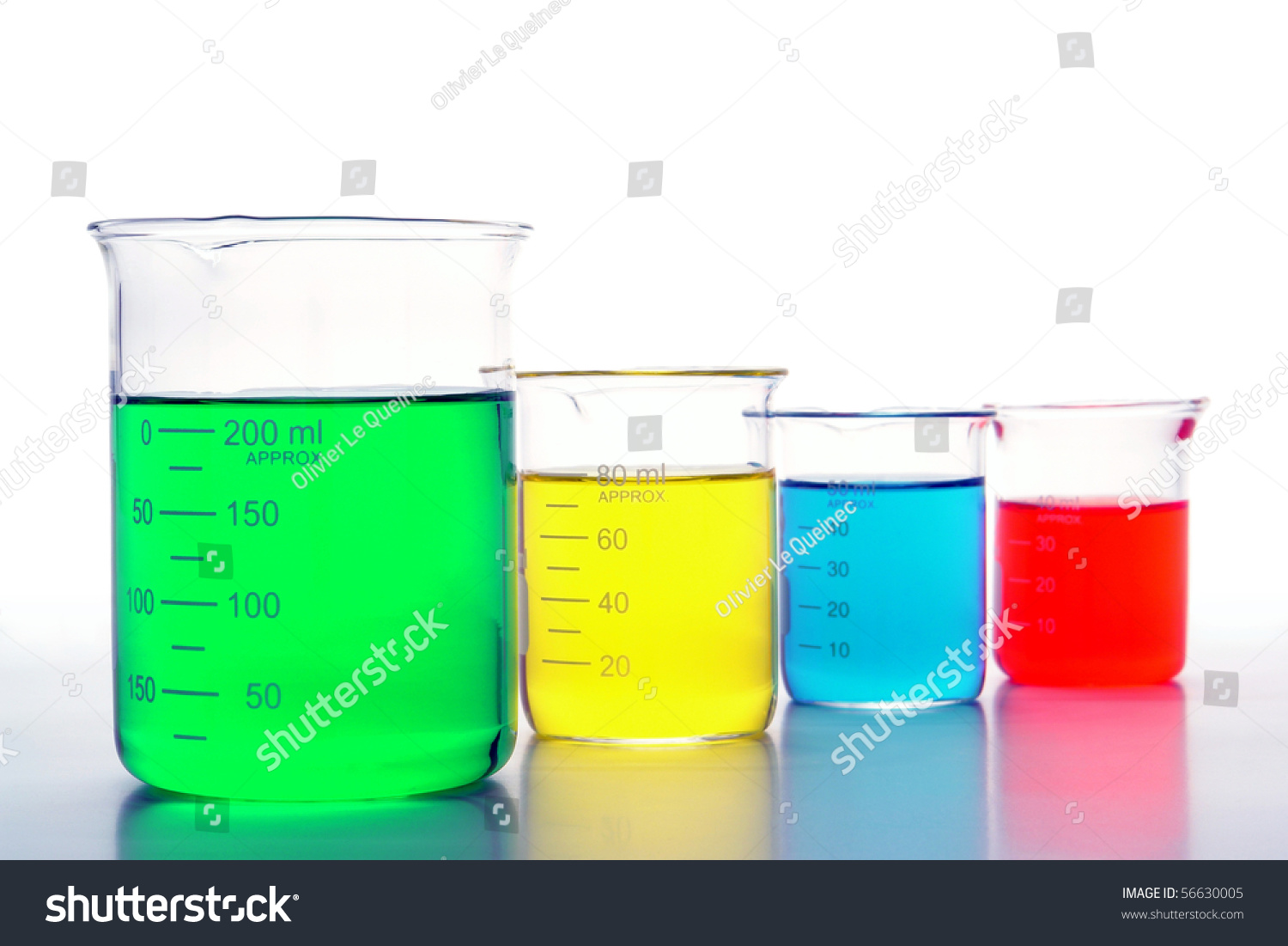 Laboratory Graduated Scientific Beakers Filled With Colorful Assorted Colors Liquids For An