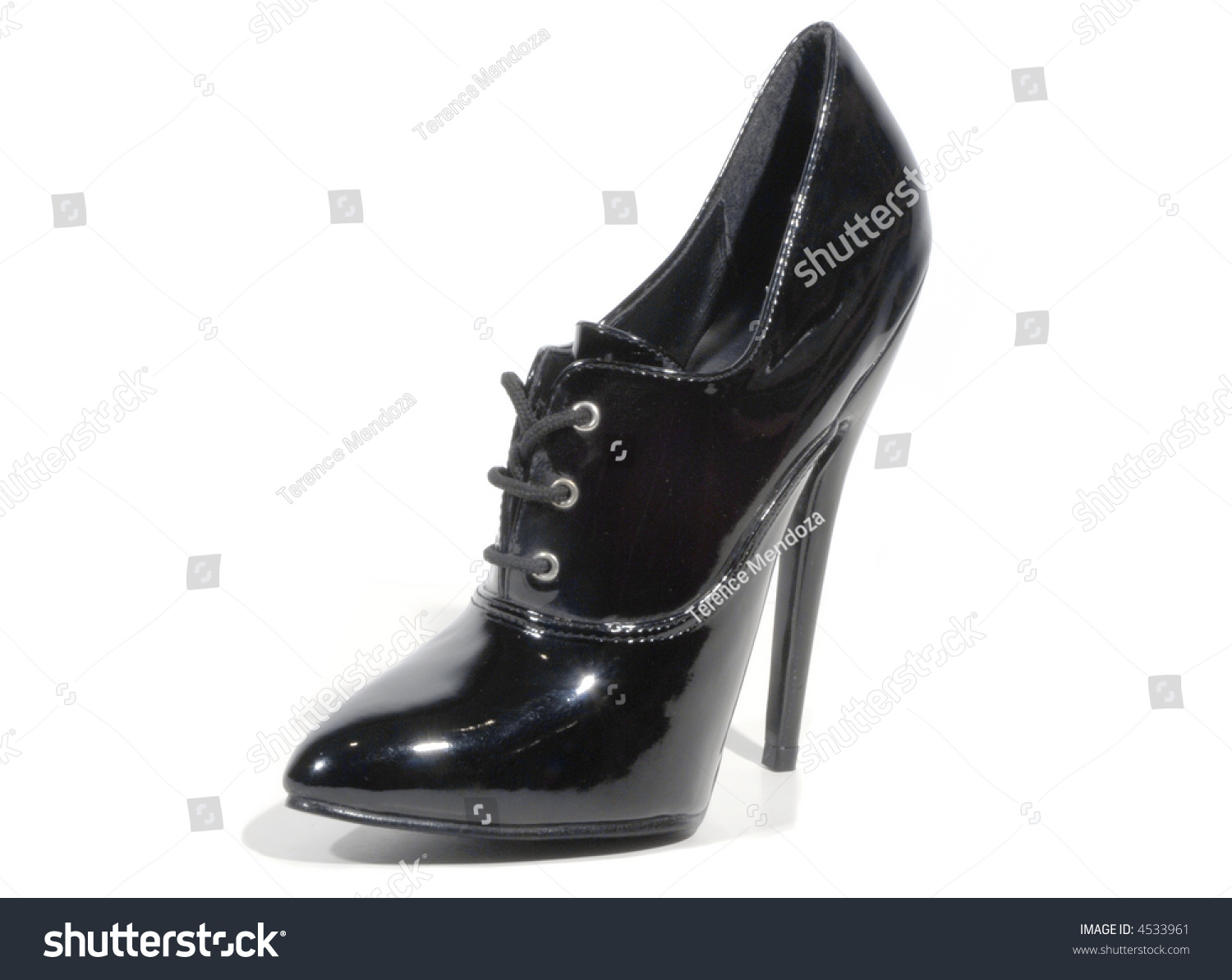 shiny black high heel shoes