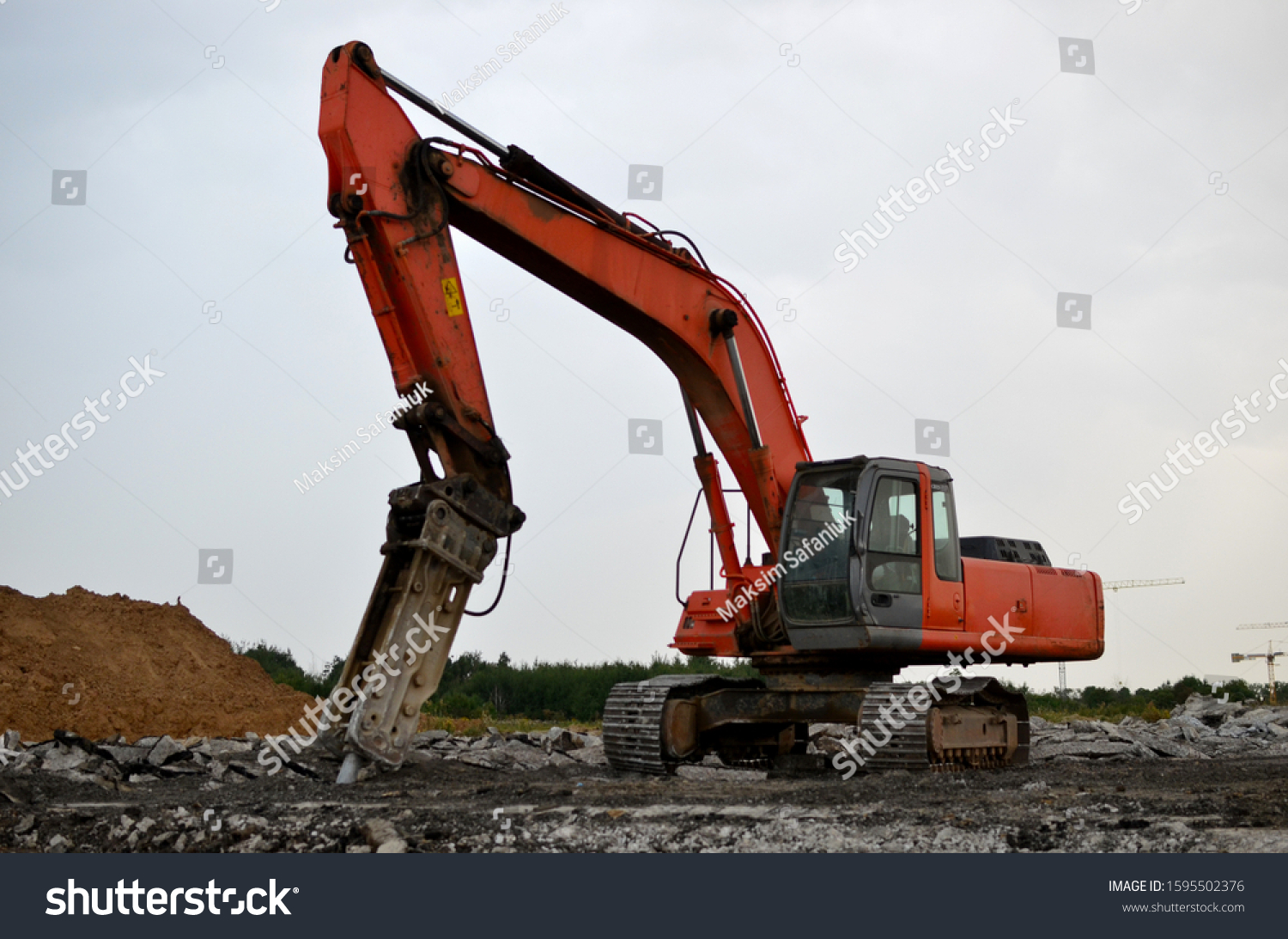 Large Tracked Excavator Hydraulic Hammer Breaks Stock Photo Edit Now