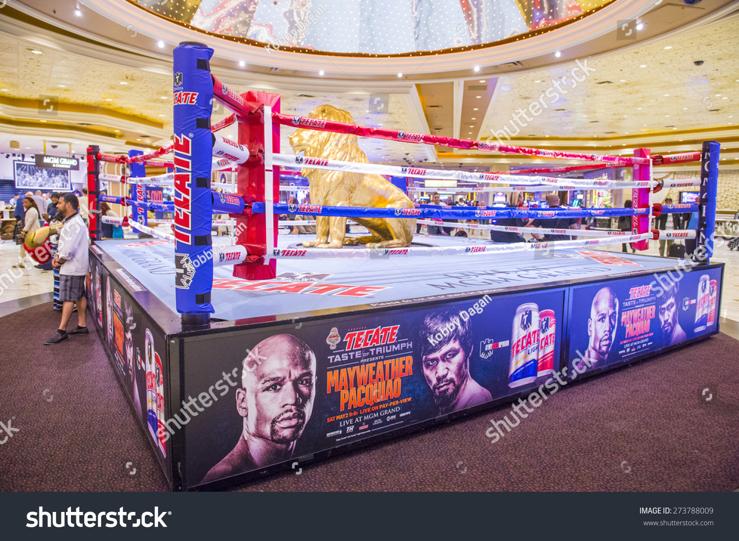 Las Vegas Apr 28 Boxing Ring At The Mgm Hotel Lobby Advertises