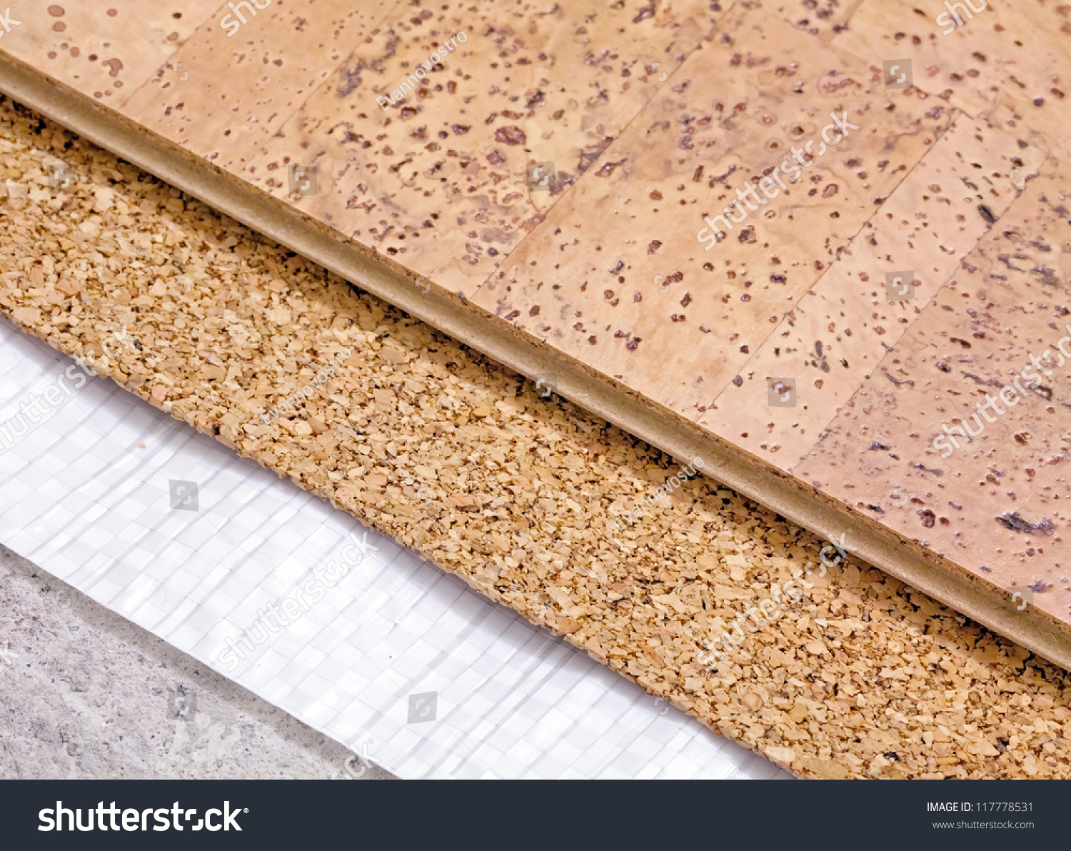 laying technology cork floor on concrete stock photo laying technology cork floor on concrete stock photo