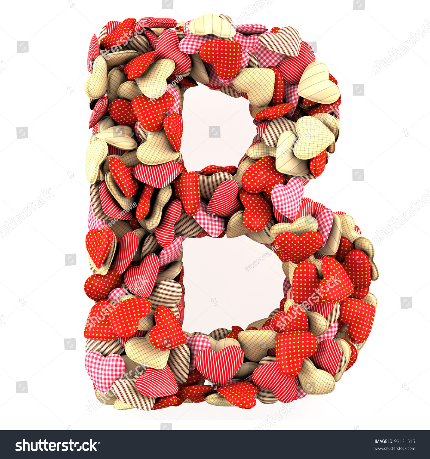 Letter B, Made From Soft Cushions In The Shape Of Hearts. High-Quality ...