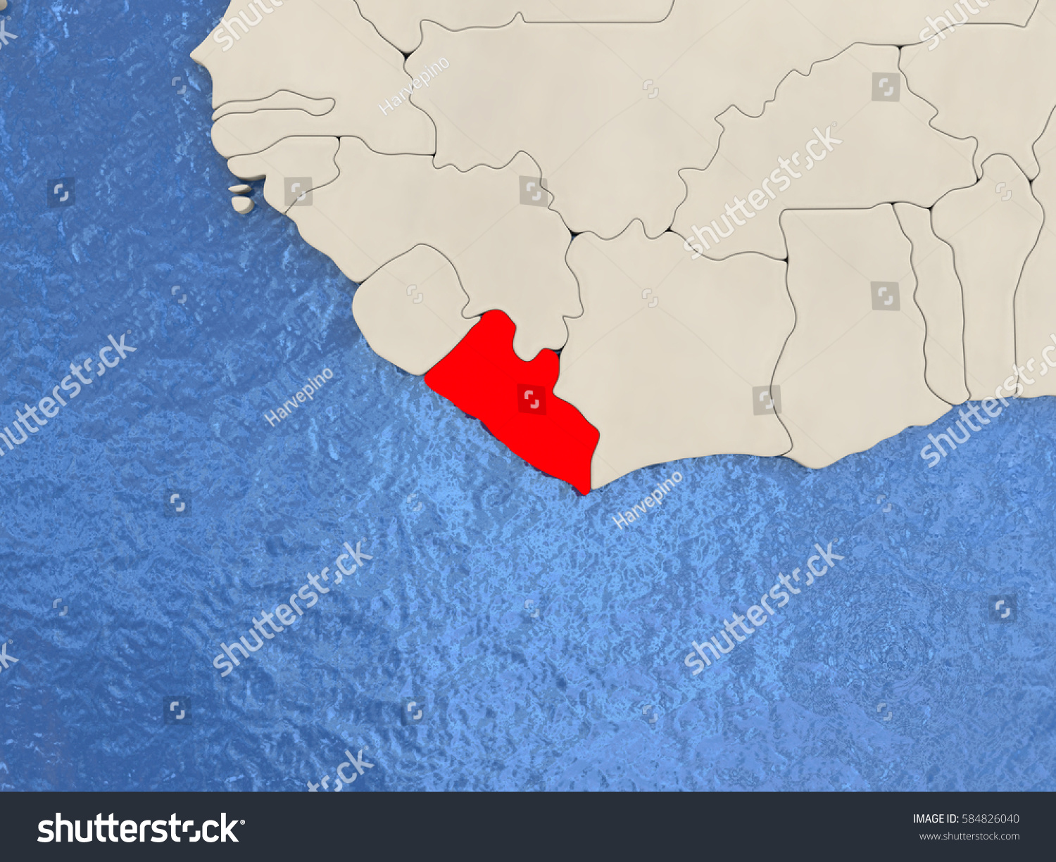 Liberia Red On Political Map Watery