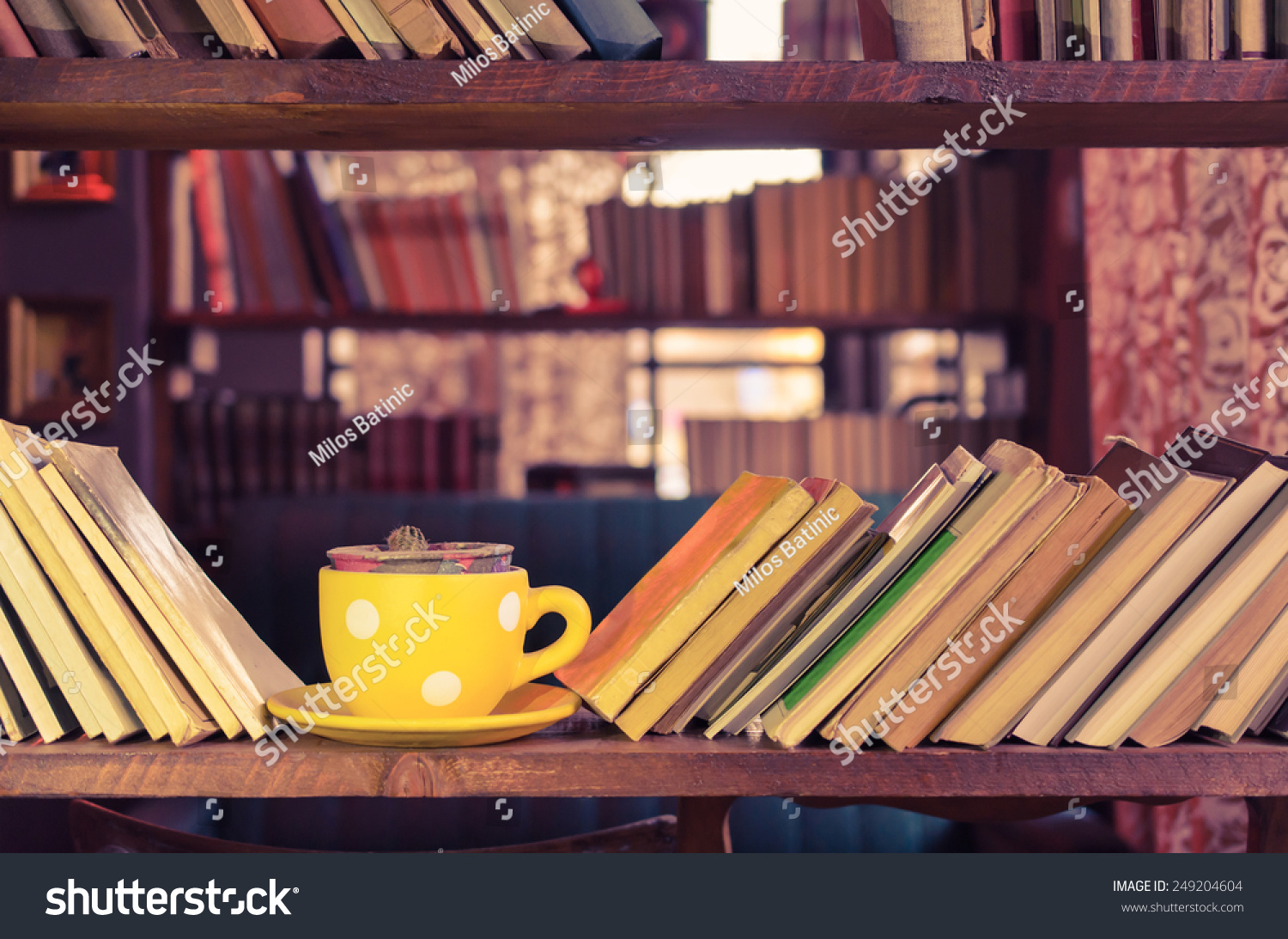 Library Bookshelf And Yellow Cup - Old Fashioned Style ...