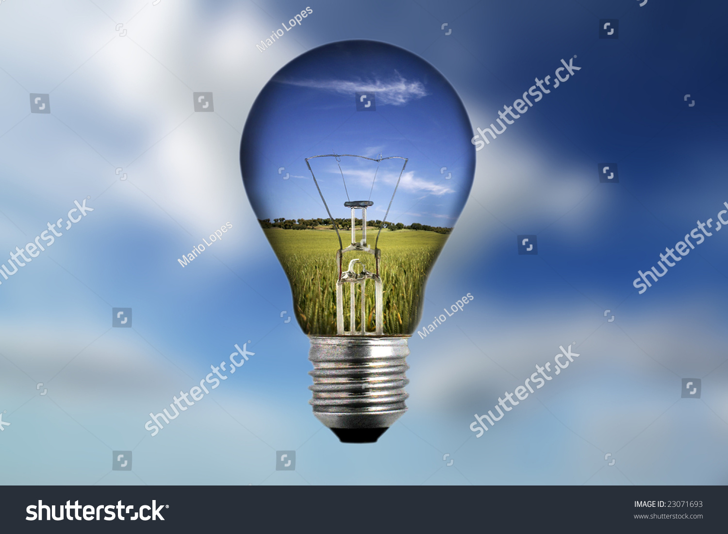 Light Bulb With Landscape Inside Environmental Concept Stock Photo