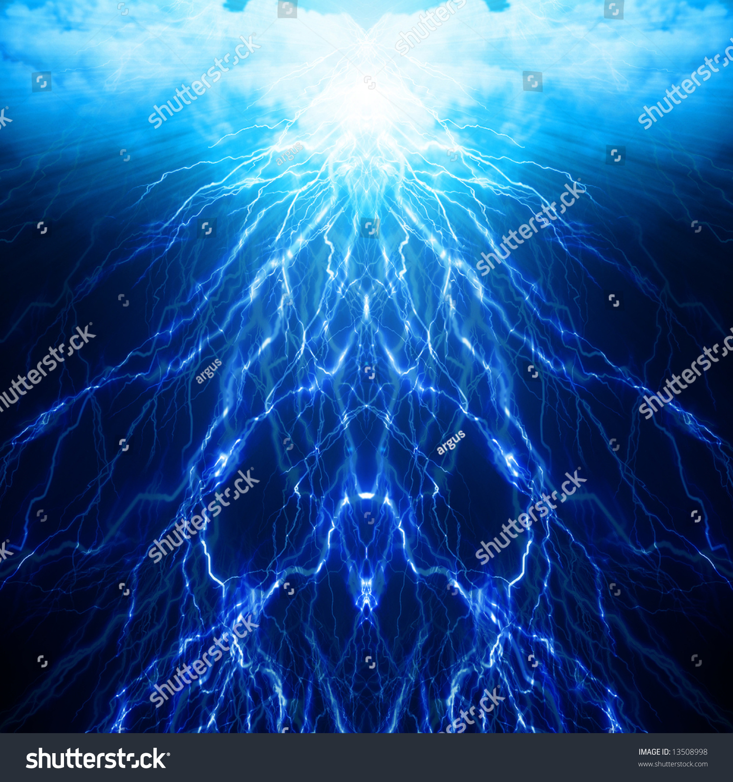 Lightning Flash On A Bright Blue Background Stock Photo 13508998 ...