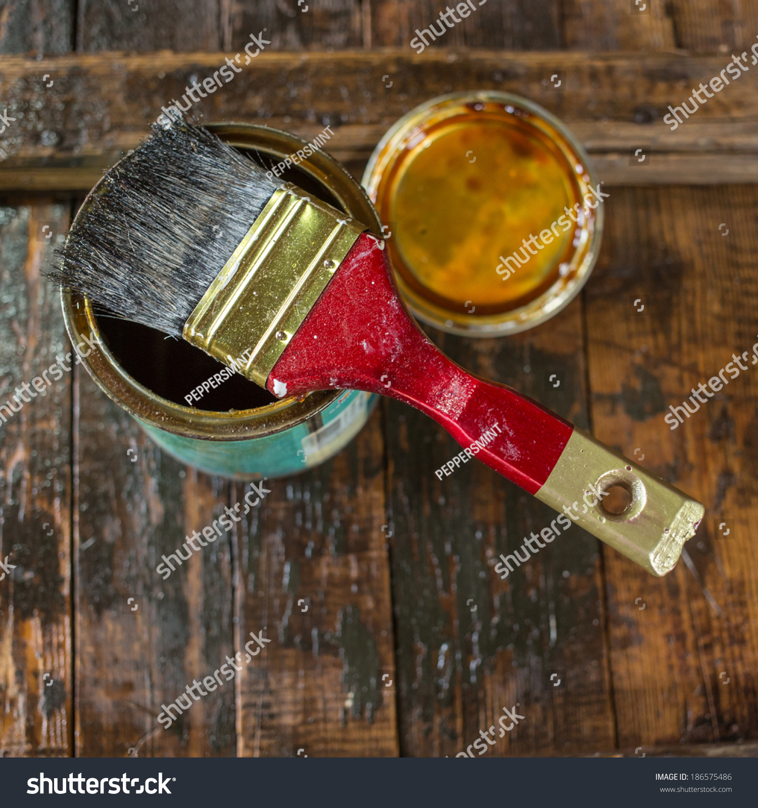 Linseed Oil Varnish Paint And Brush Stock Photo 186575486 Shutterstock