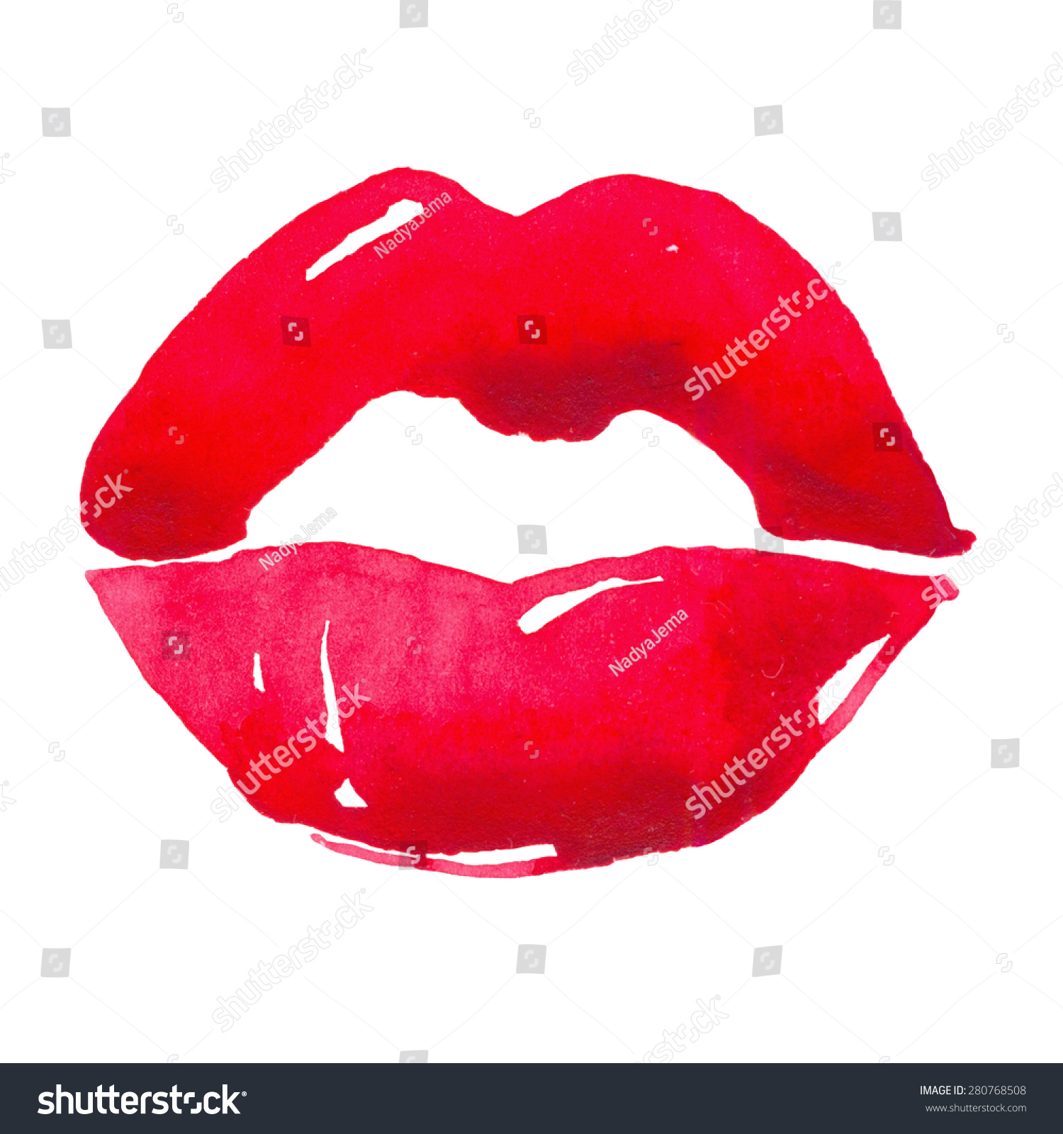 Lips Painted Watercolor Womens Lips Hand Stock Illustration