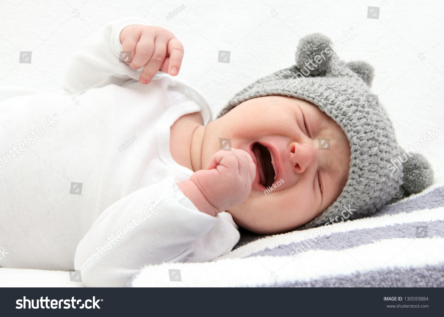 Little Baby Crying On Bed Stock Photo 130593884 Shutterstock