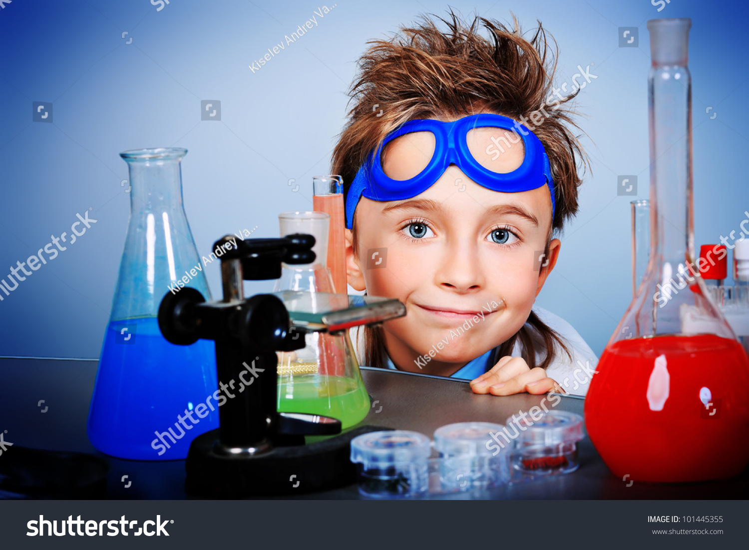 Little Boy Is Making Science Experiments. Education. Stock Photo ...