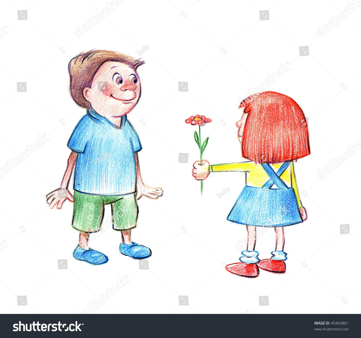 Little Girl Giving Flower To Boy Stock Photo 45463861 : Shutterstock