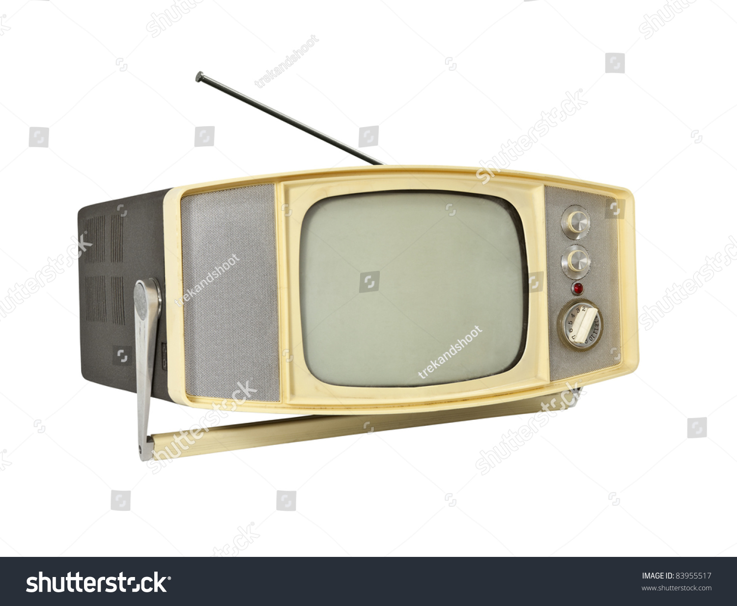 Little 1960'S Portable Tv With Handle Stand And Antenna. Stock Photo ...