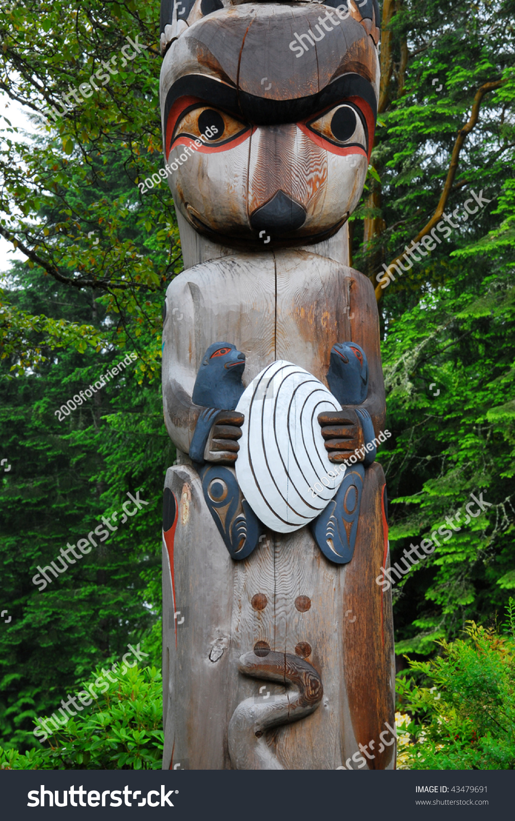 Lively Historic Totem Pole By Ancient Native Indian Americans In The