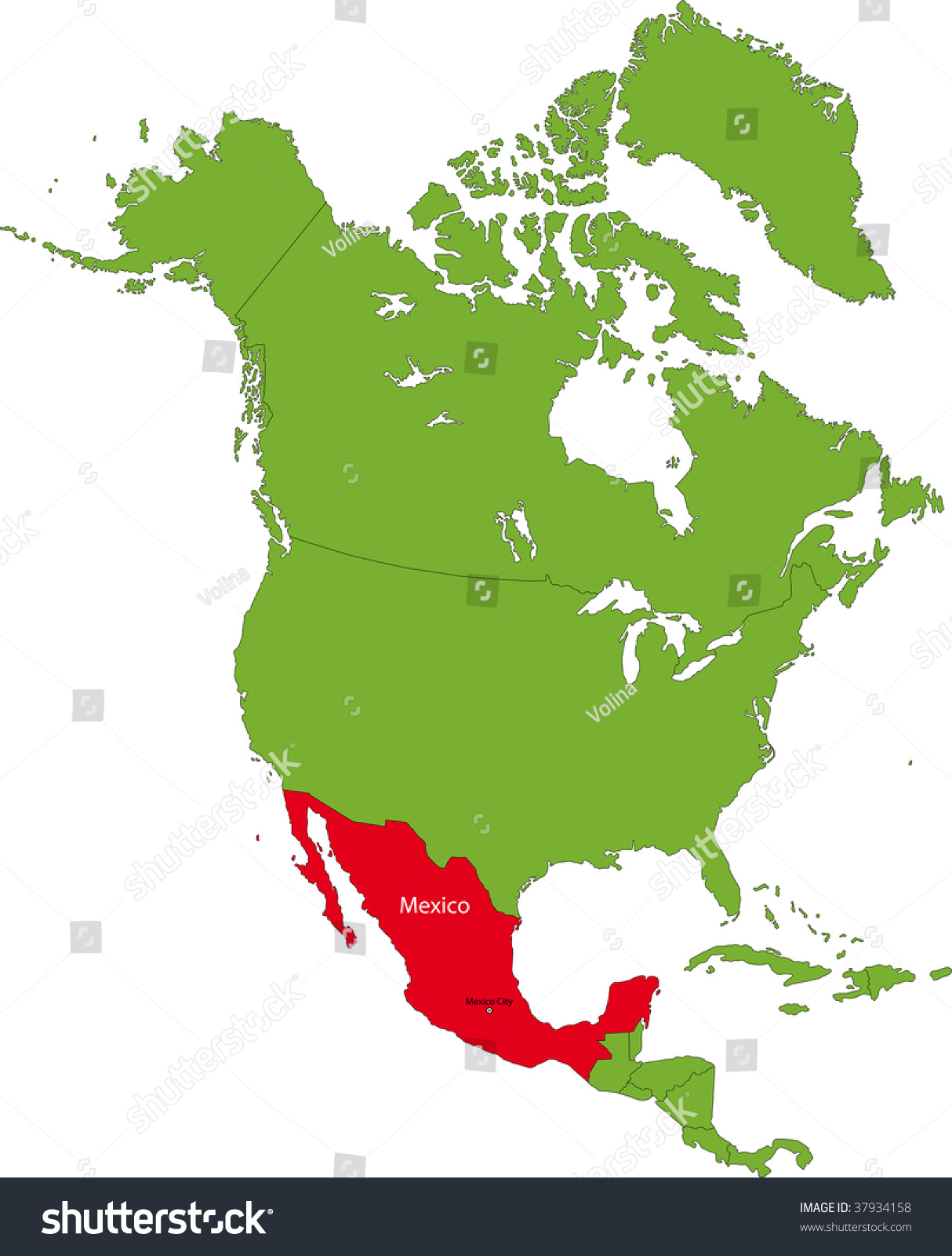 Location Of Mexico On The North America Continent Stock Photo 37934158