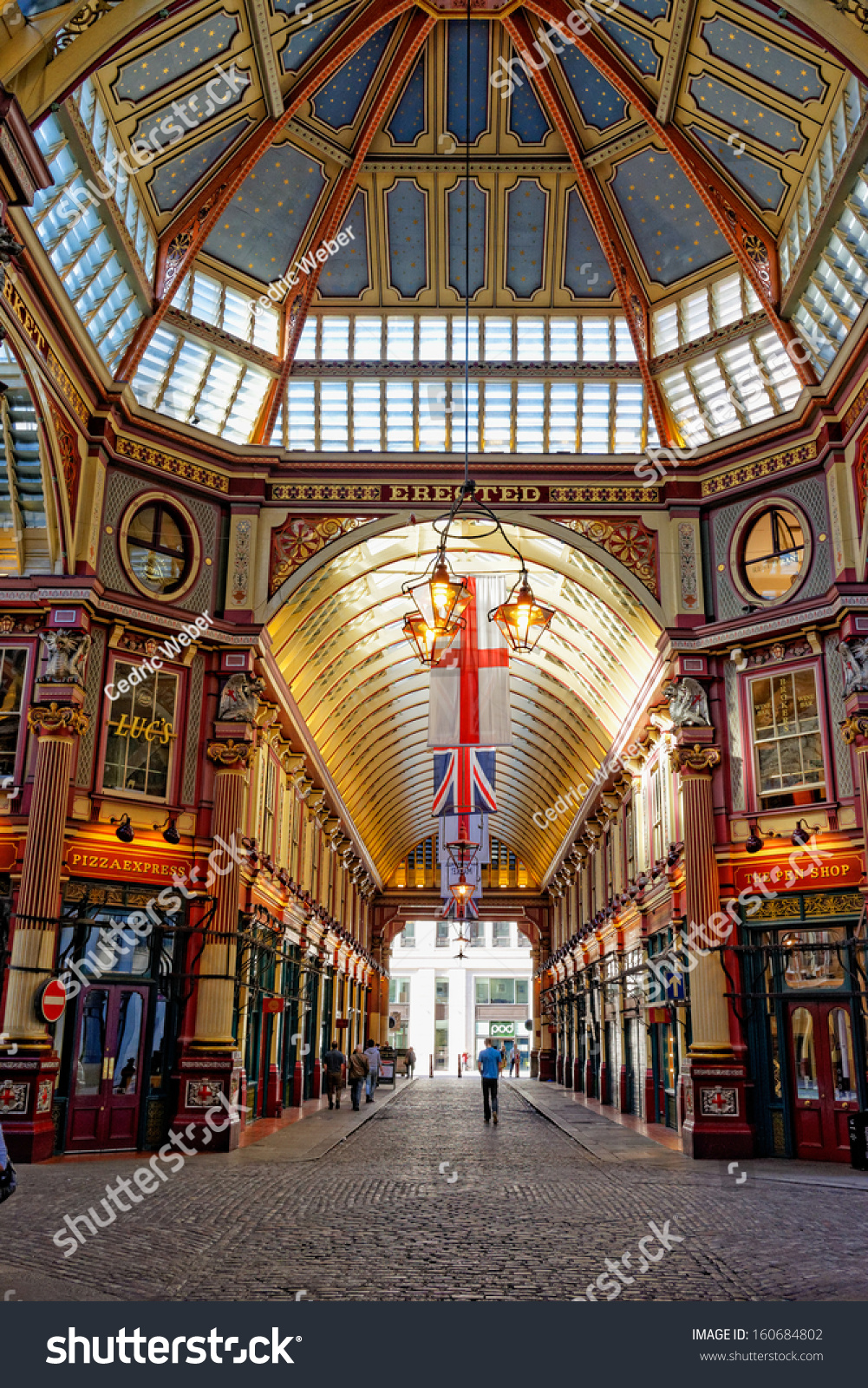 LONDON APR 5 Leadenhall covered market interior pictured on April 5th 2013 in London UK The market dates back to the 14th century and formed part of the marathon course of the 2012 Olympics LONDON APR 5 Leadenhall covered market interior pictured on April 5th 2013 in London UK The market dates back to the 14th century and formed part of the marathon course of the 2012 Olympics