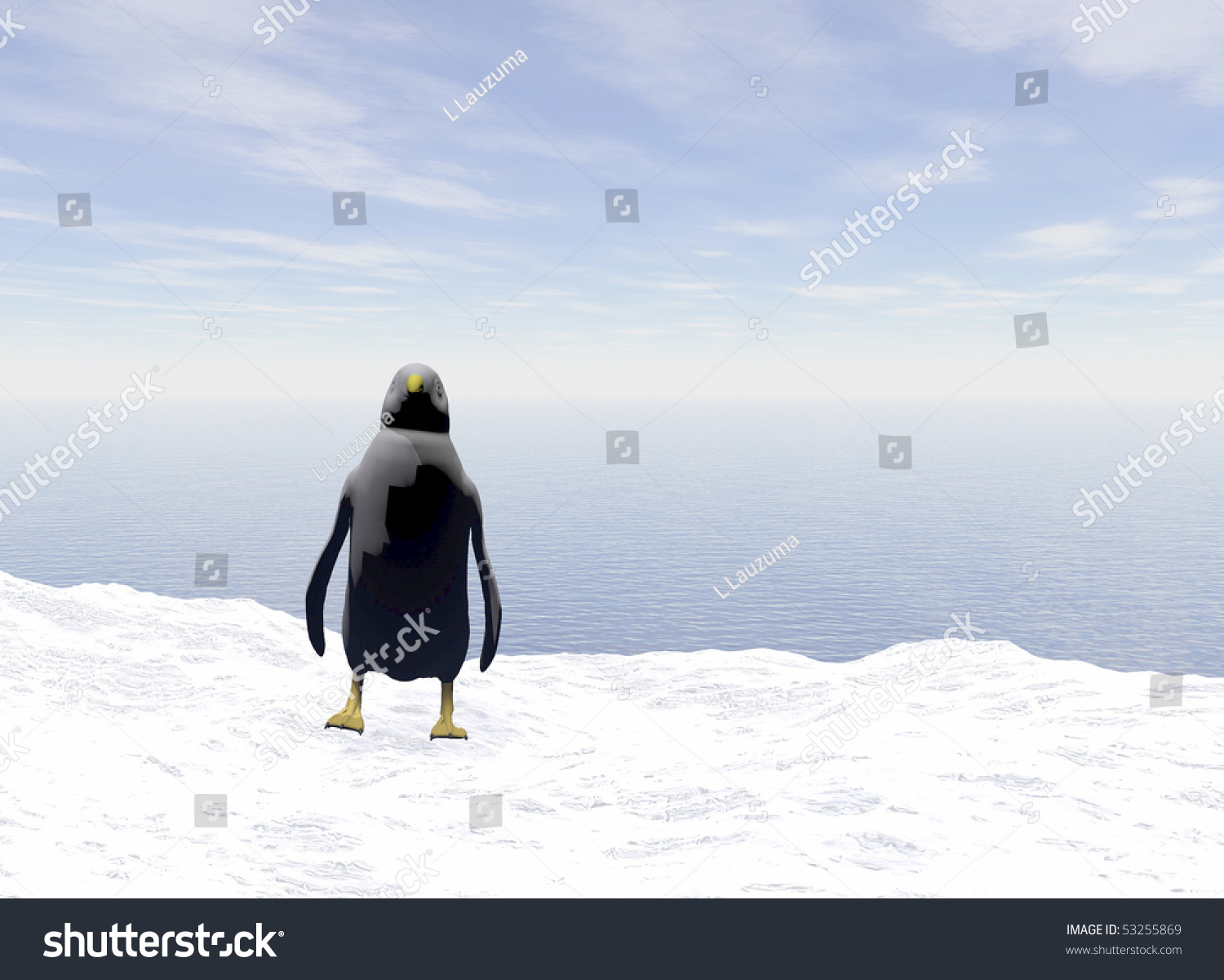 Lonely Penguin On A Floating Ice Floe In The Atlantic Ocean Stock Photo