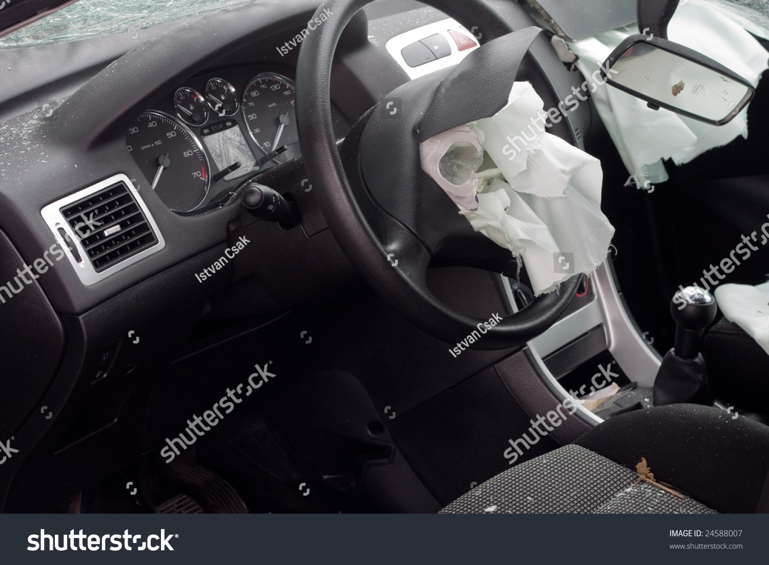 Look Inside A Wrecked Car With Airbag Deployed Stock Photo 24588007