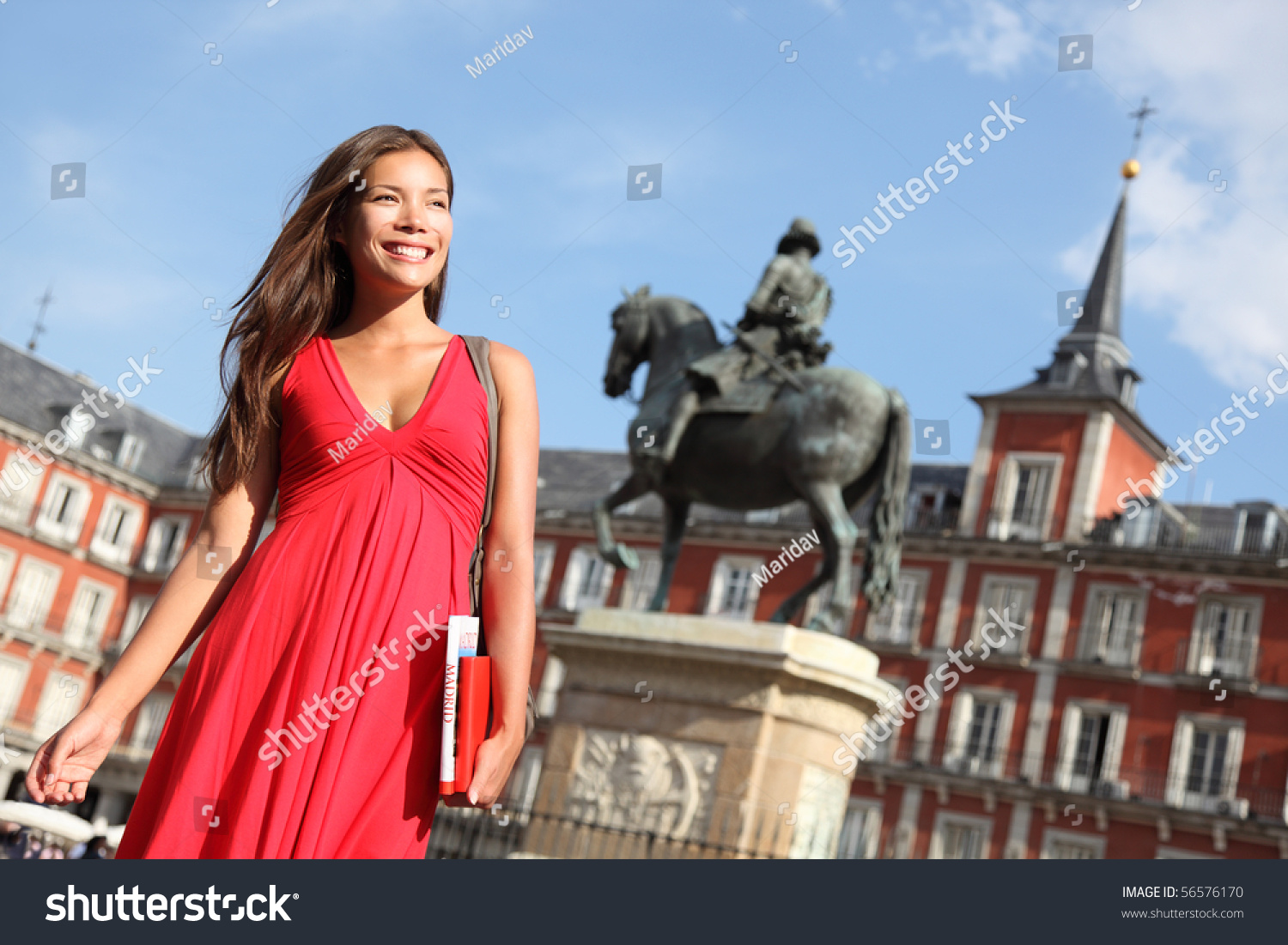Madrid Woman Tourist Walking On Plaza Stock Photo 56576170 - Shutterstock1500 x 1101