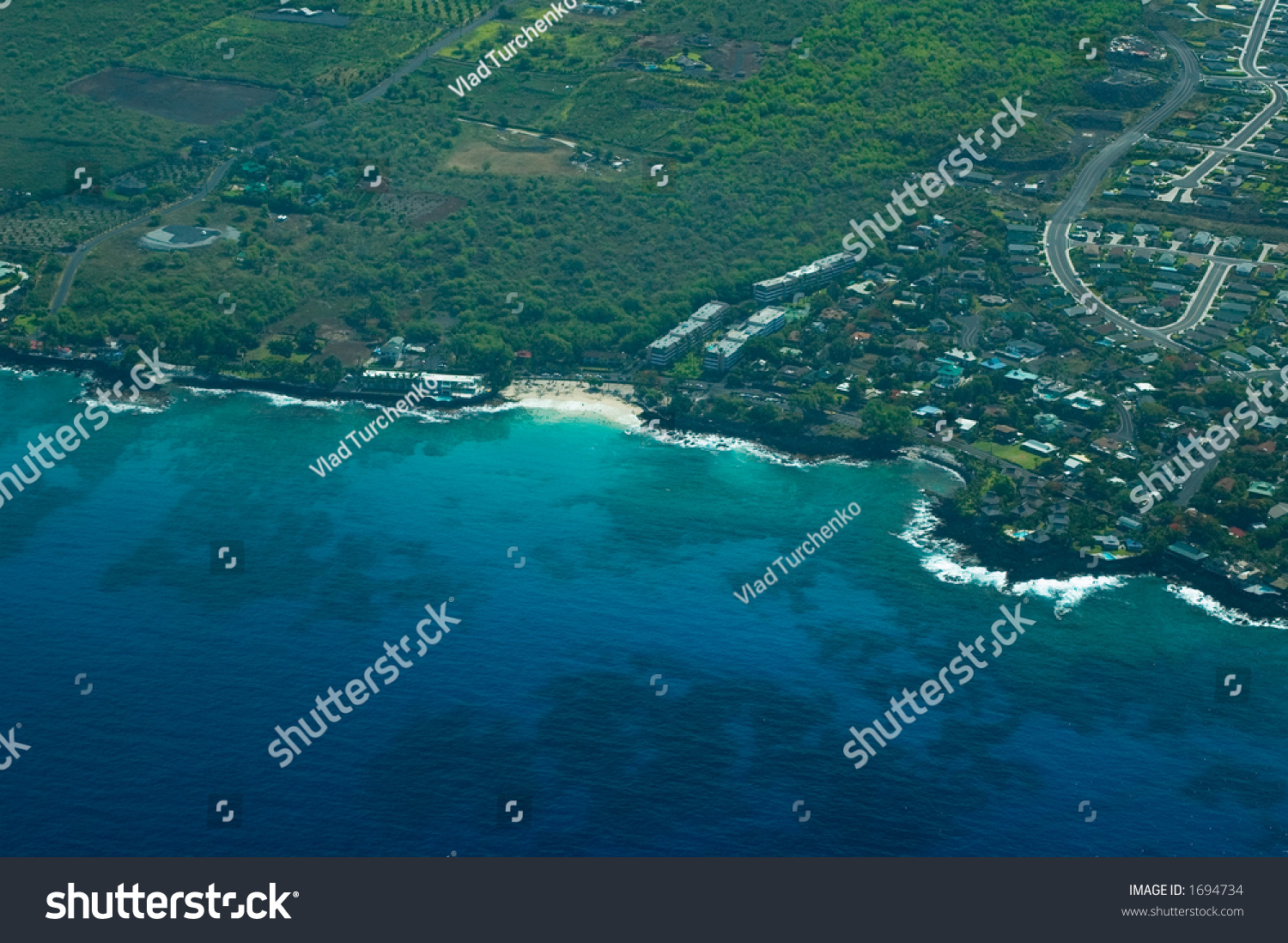 Magic White Sands Beach, Big Island Aerial Shot, Hawaii Stock Photo