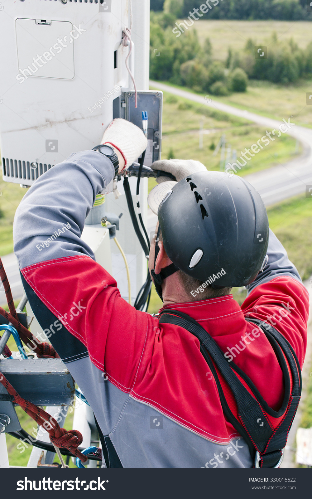 Maintenance Engineer Base Station. Tower Technician Repairing