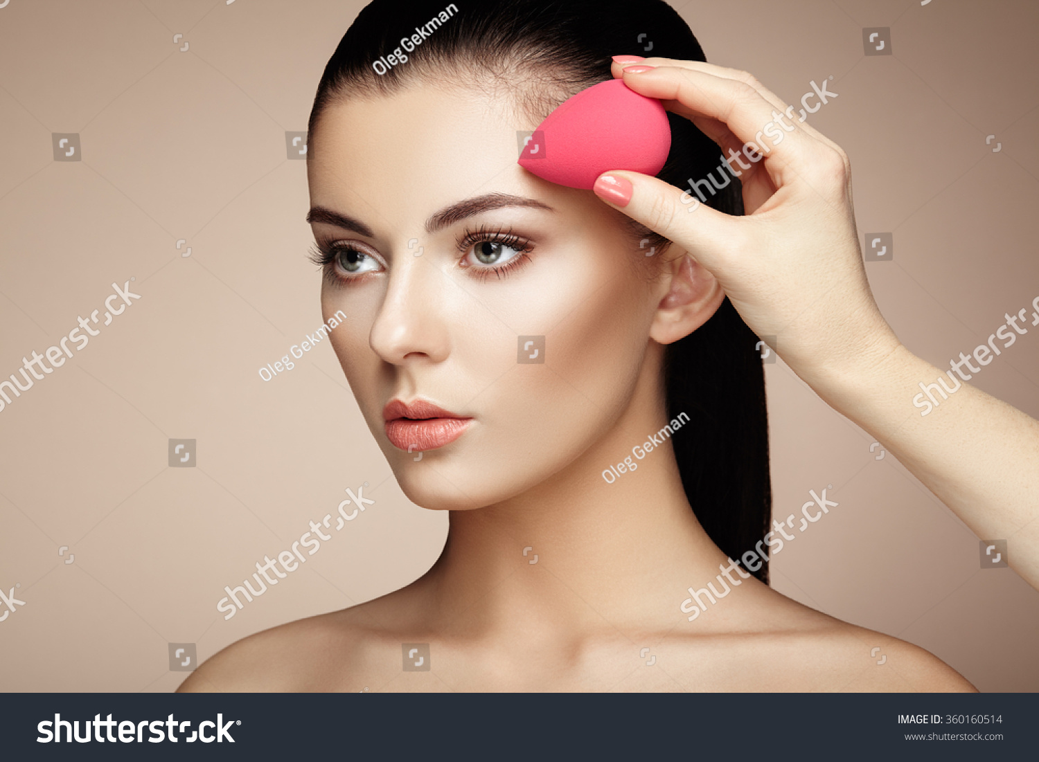 Makeup Artist Applies Skintone Beautiful Woman Face Perfect Makeup