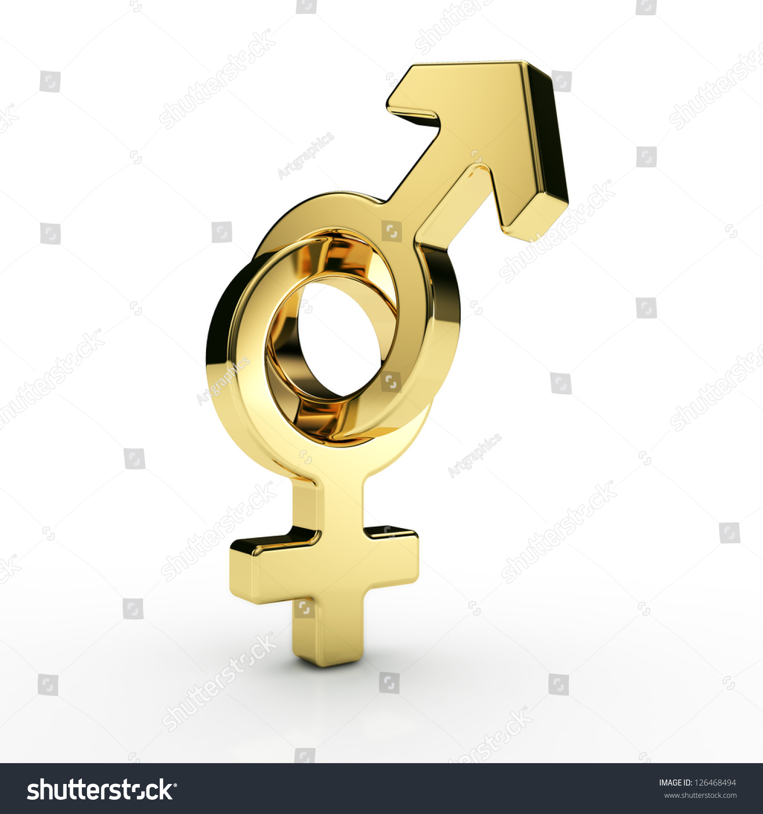 Male And Female Sex Symbols Golden Isolated Over White Background