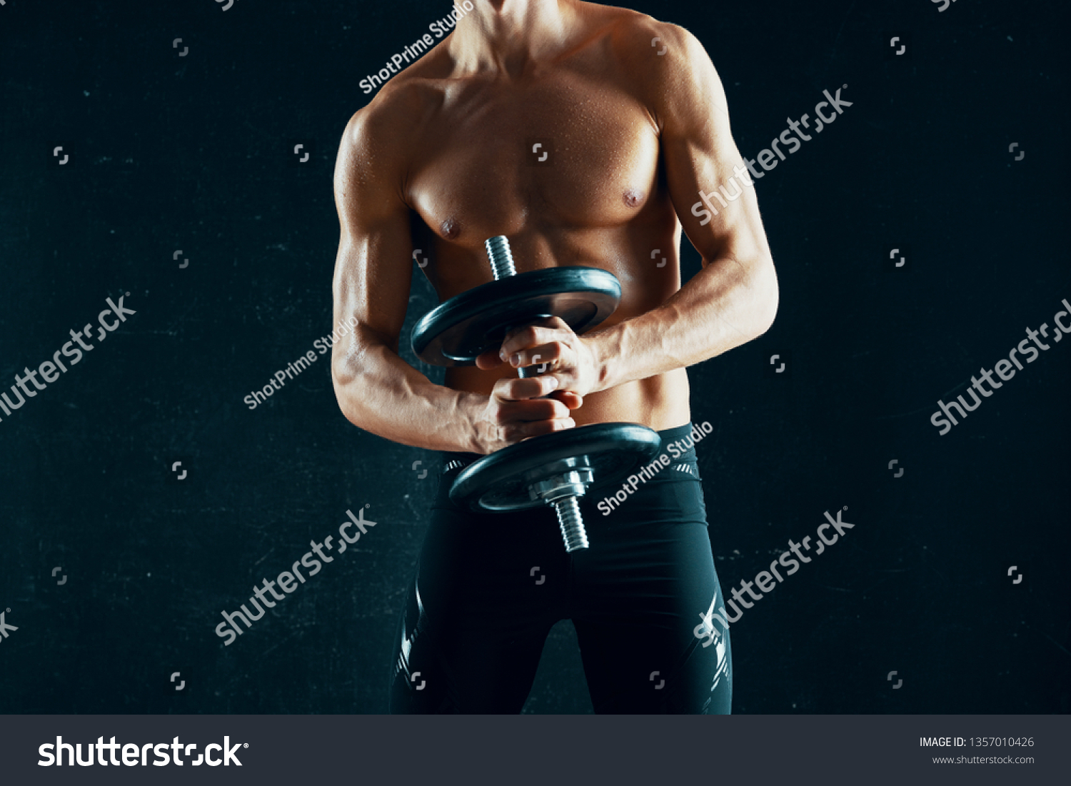 Male Athlete Muscular Naked Torso Dumbbells Stock Photo Edit Now