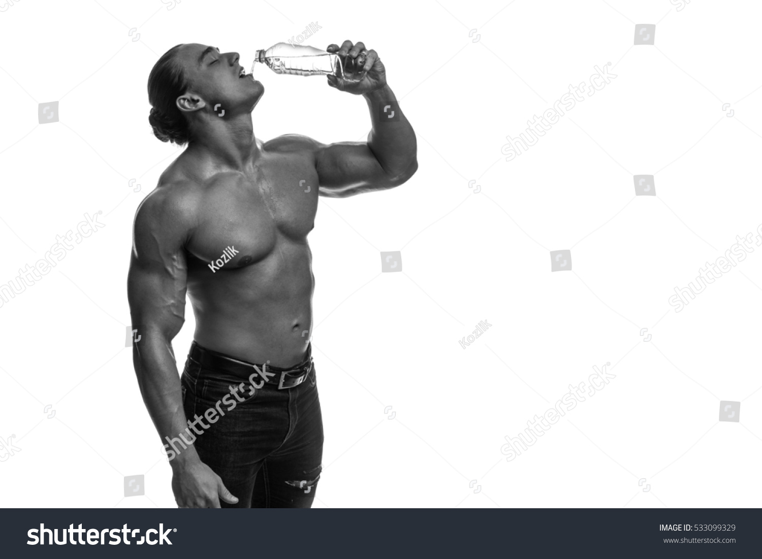 Male Bodybuilder Athlete Naked Torso Bottle Stock Photo 533099329