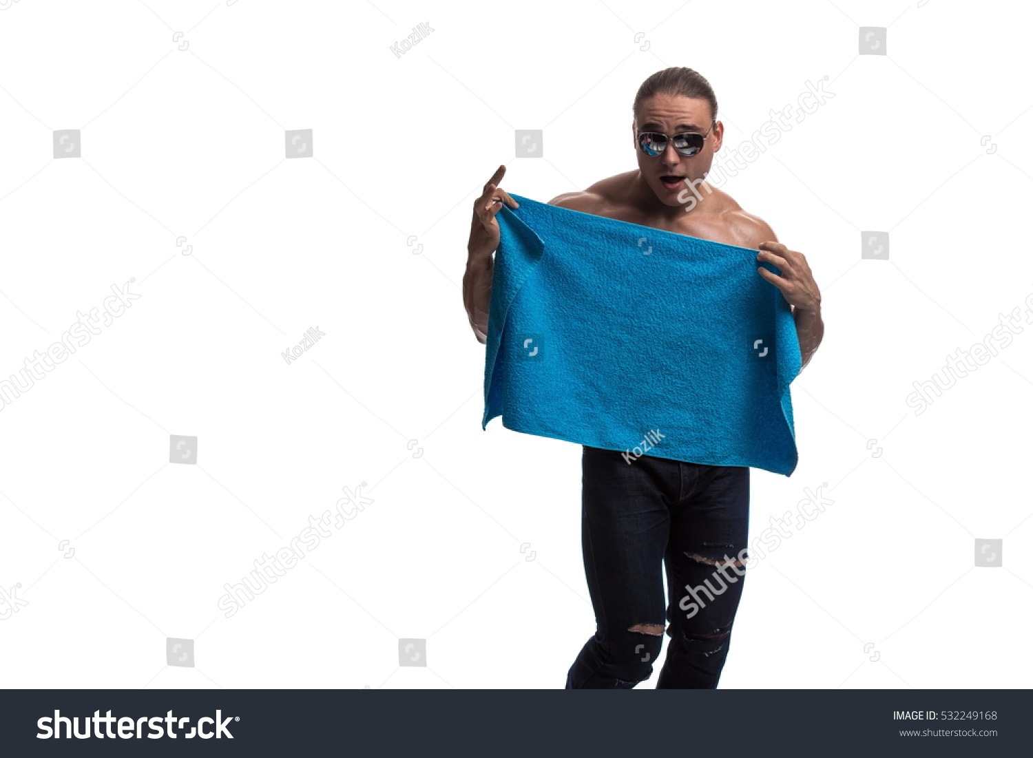 Male Bodybuilder Athlete Naked Torso Towel Stock Photo Edit Now