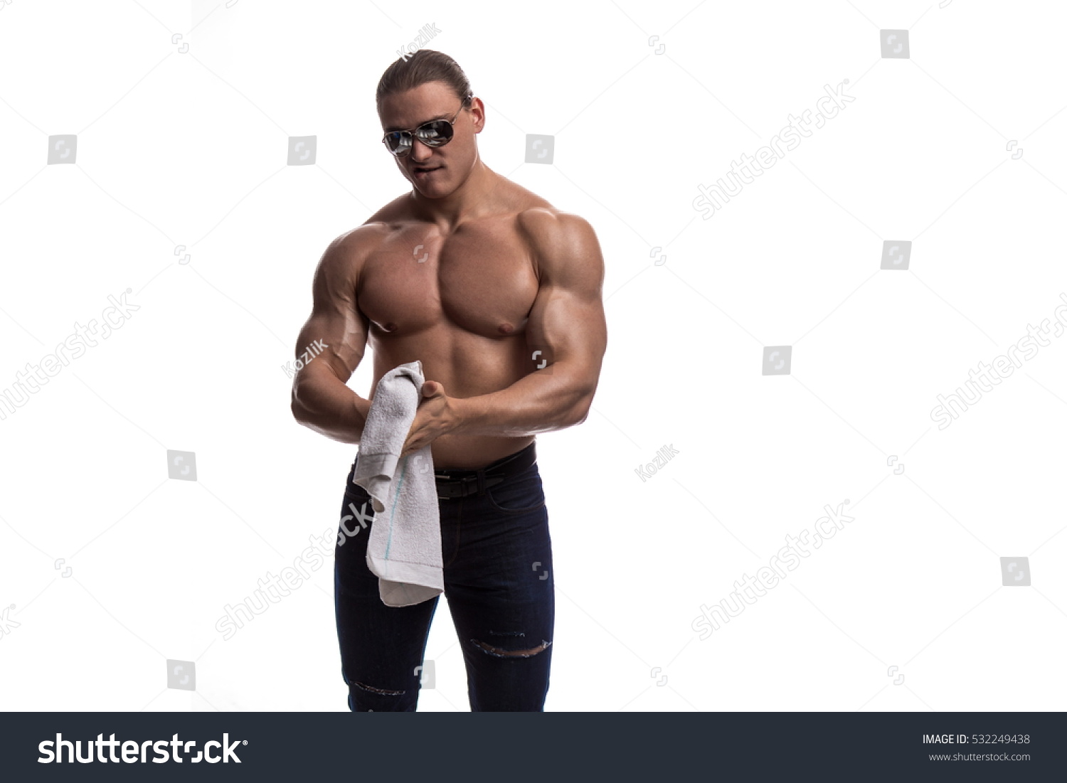 Male Bodybuilder Athlete Naked Torso Towel Nh C S N Shutterstock