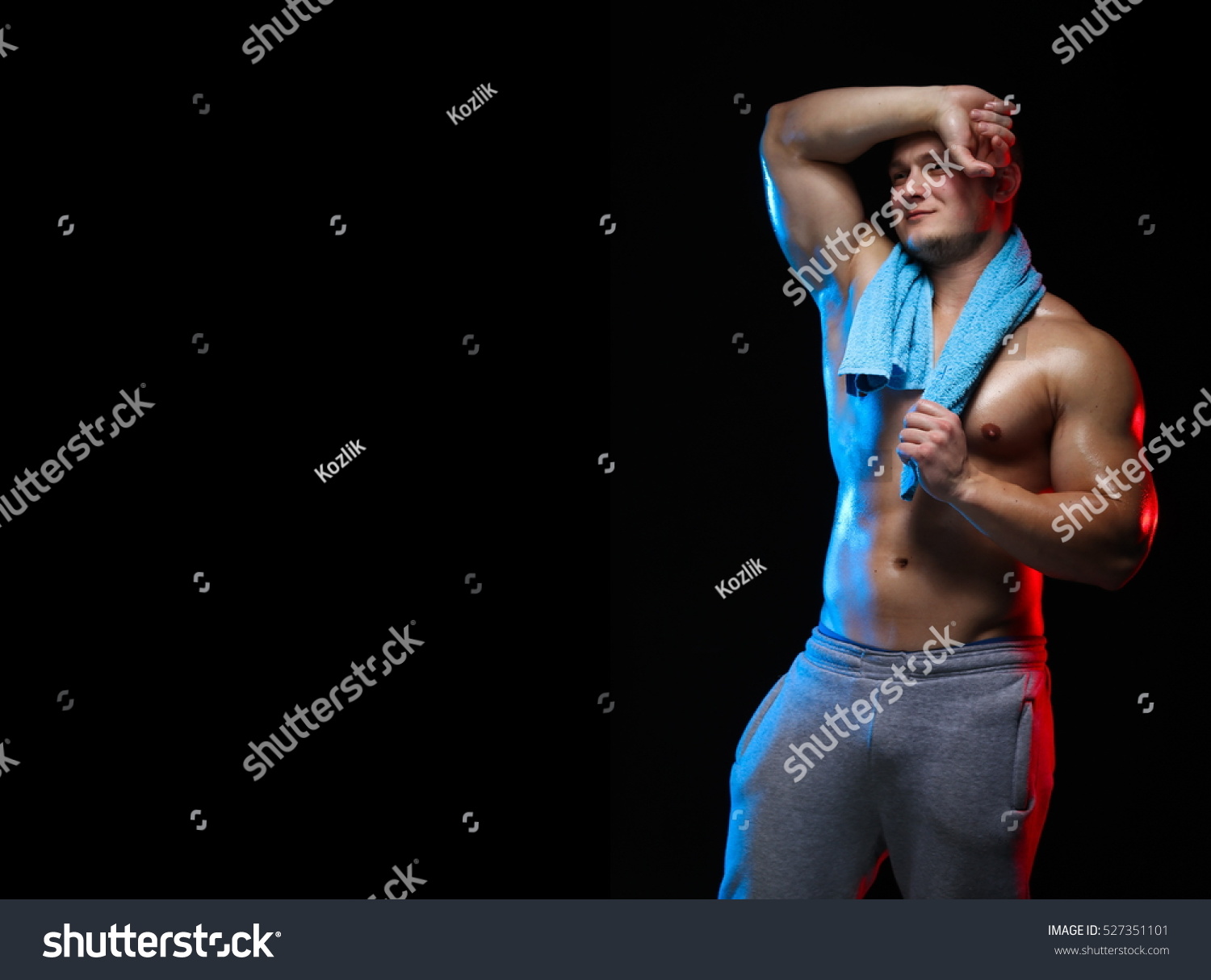 Male Bodybuilder Athlete Naked Torso Towel Stock Photo