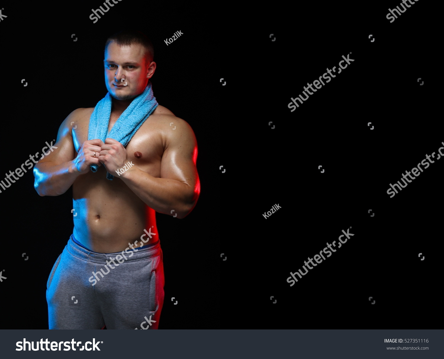 Male Bodybuilder Athlete Naked Torso Towel Stock Photo