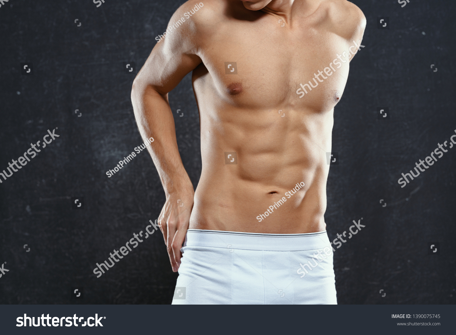 Male Bodybuilder Muscular Naked Torso Inflated Stock Photo