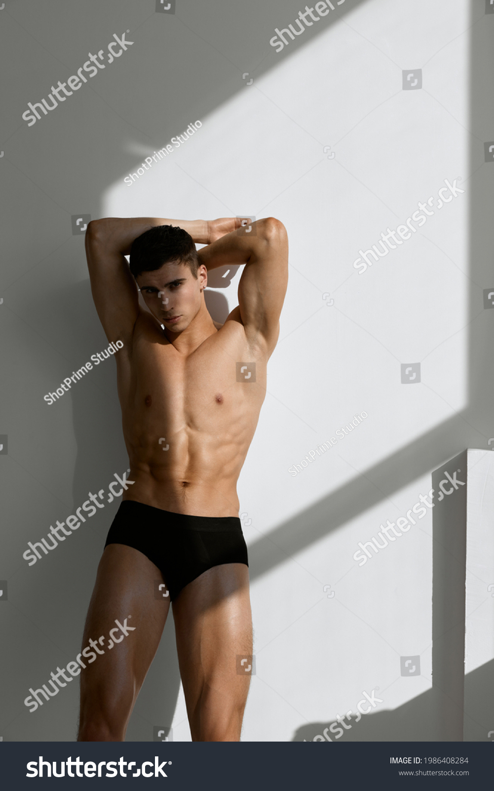 Male Bodybuilder Pumped Naked Body Black Stock Photo